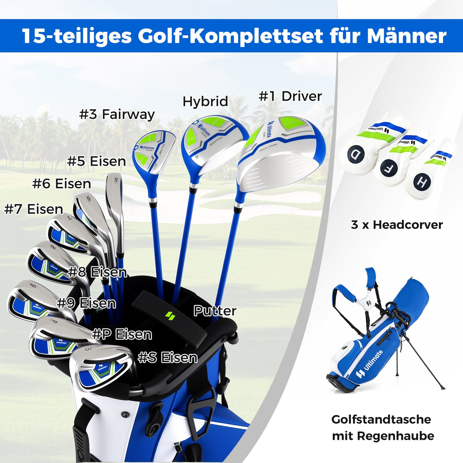 COSTWAY Golfschläger + Golfbag, für Männer, 9/11 teilige Golfschlägersätze