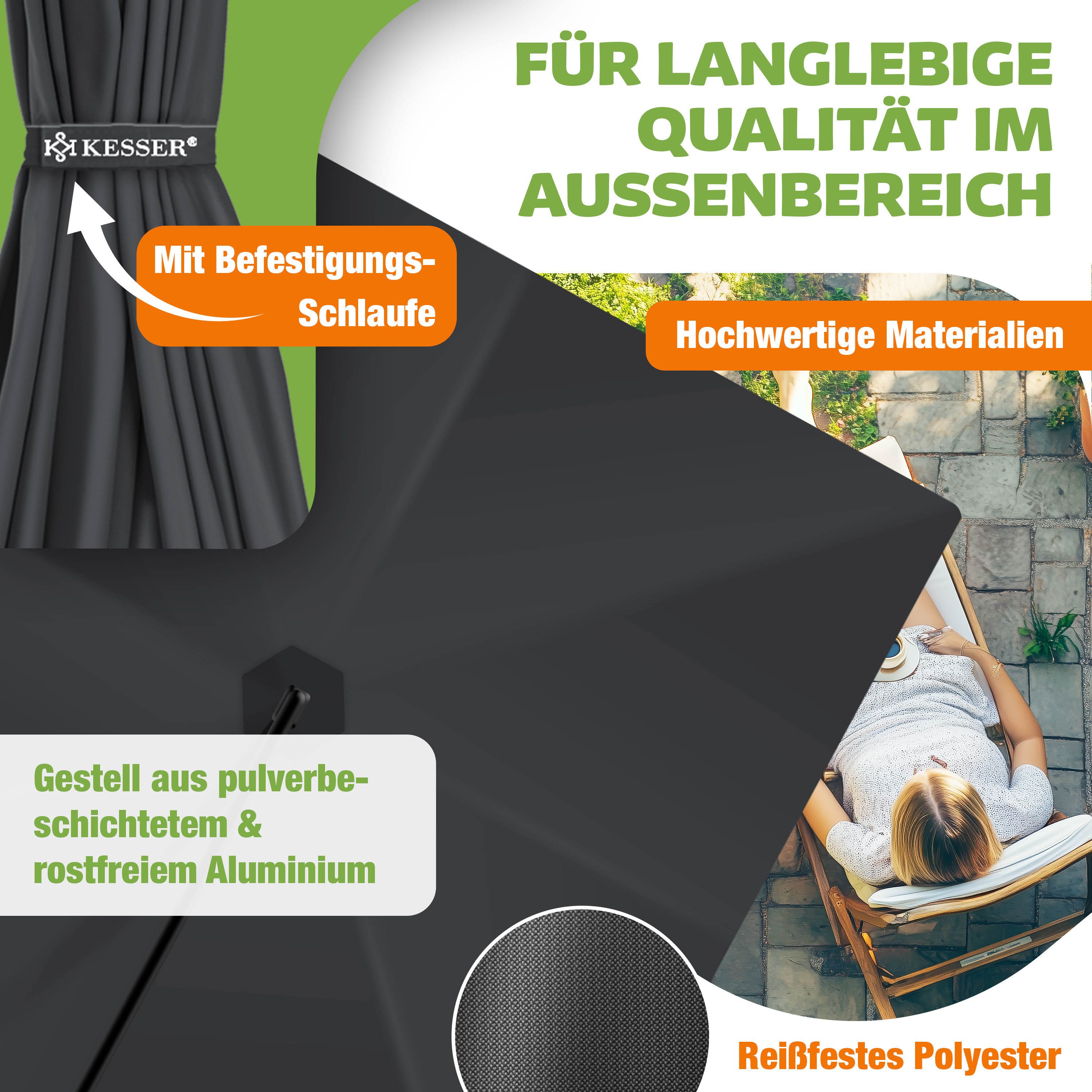 KESSER Ampelschirm, Ø350cm Sonnenschirm inkl. Abdeckung & Wind- & wetterfest