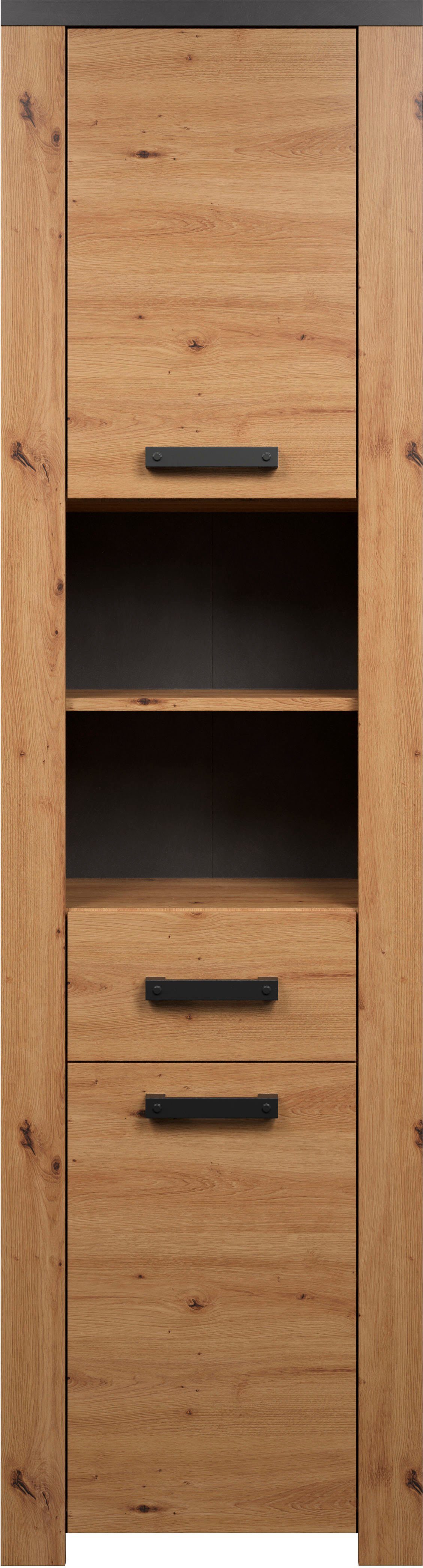 Hochschrank Melamin L/R, 53 cm (1-St) Home breit, Ambres matte affaire Echtholzoptik, Türanschlag ca.