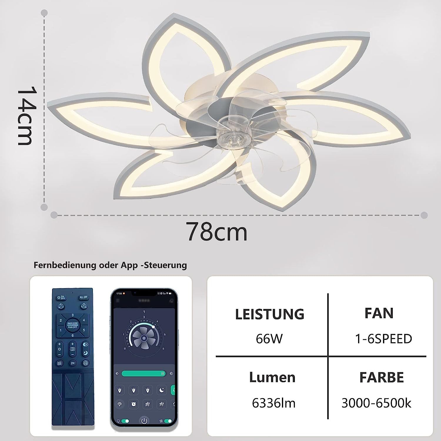 DOPWii Deckenventilator Deckenventilator Leuchte,66W Deckenleuchte mit günstig online kaufen