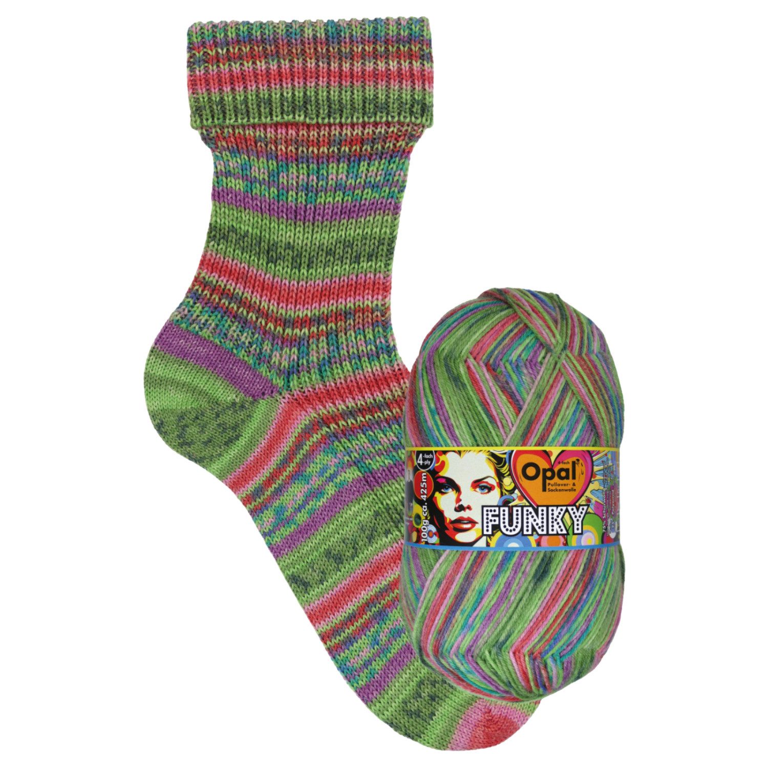 Opal FUNKY 4-fach Pullover- und Sockenwolle Häkelwolle, 425 m (Strapazierfähige Wolle mit frechem Farbdesign), 100 g