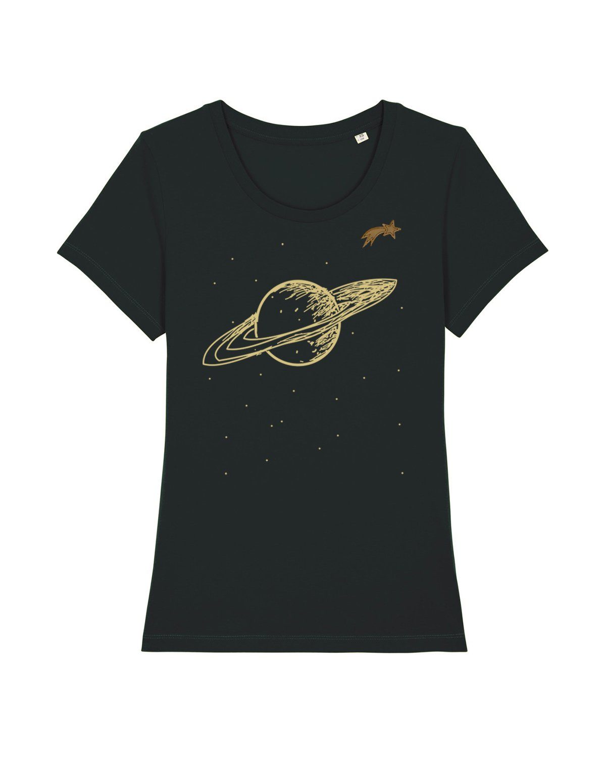 wat? Apparel Print-Shirt Saturn Mit Sternschnuppe (1-tlg) schwarz