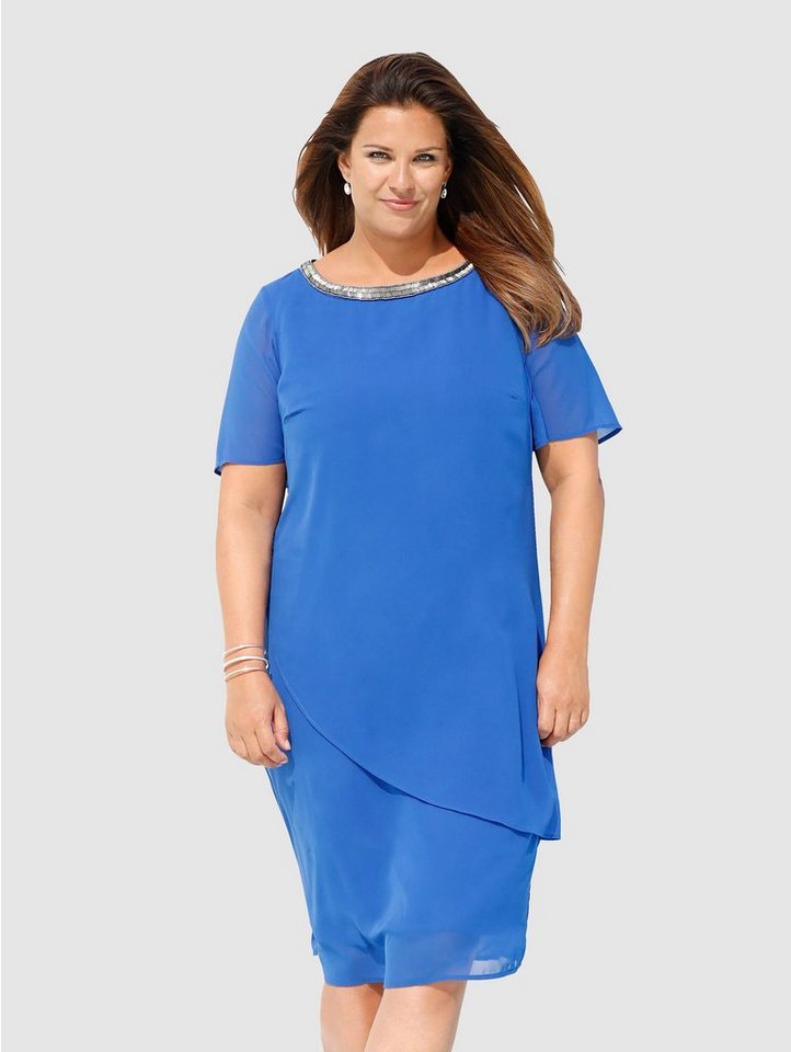 m. collection Kleid vorne mit Stufenoptik in blau