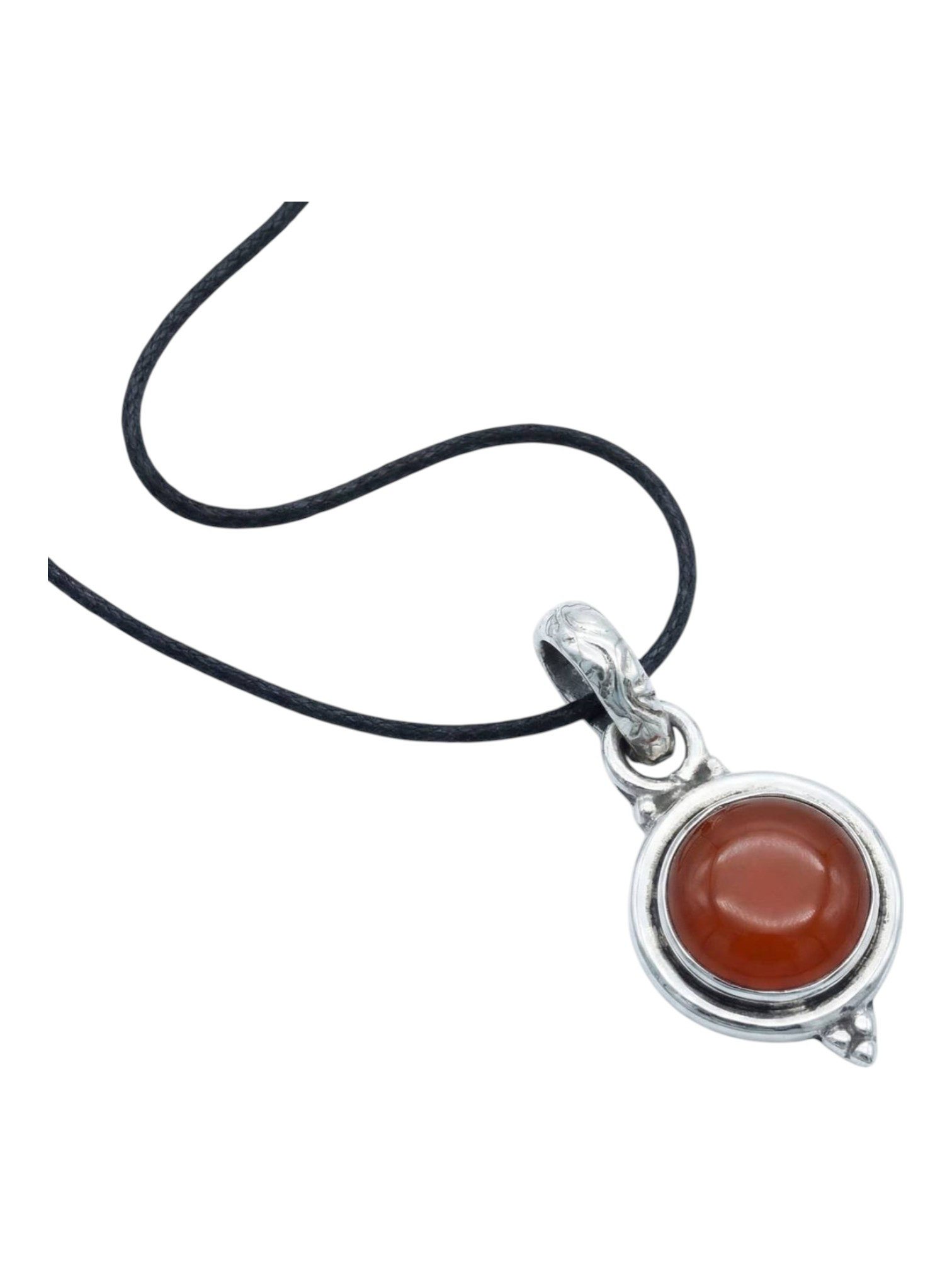 mantraroma Kettenanhänger PIARA aus 925 Silber mit Karneol (Kettenanhänger am Baumwollband im Schmuckbeutel), 925 Sterling Silber Kettenanhänger für Damen