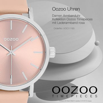 OOZOO Quarzuhr Oozoo Damen Armbanduhr Timepieces Analog, (Analoguhr), Damenuhr rund, groß (ca. 42mm), Lederarmband rosa, Fashion