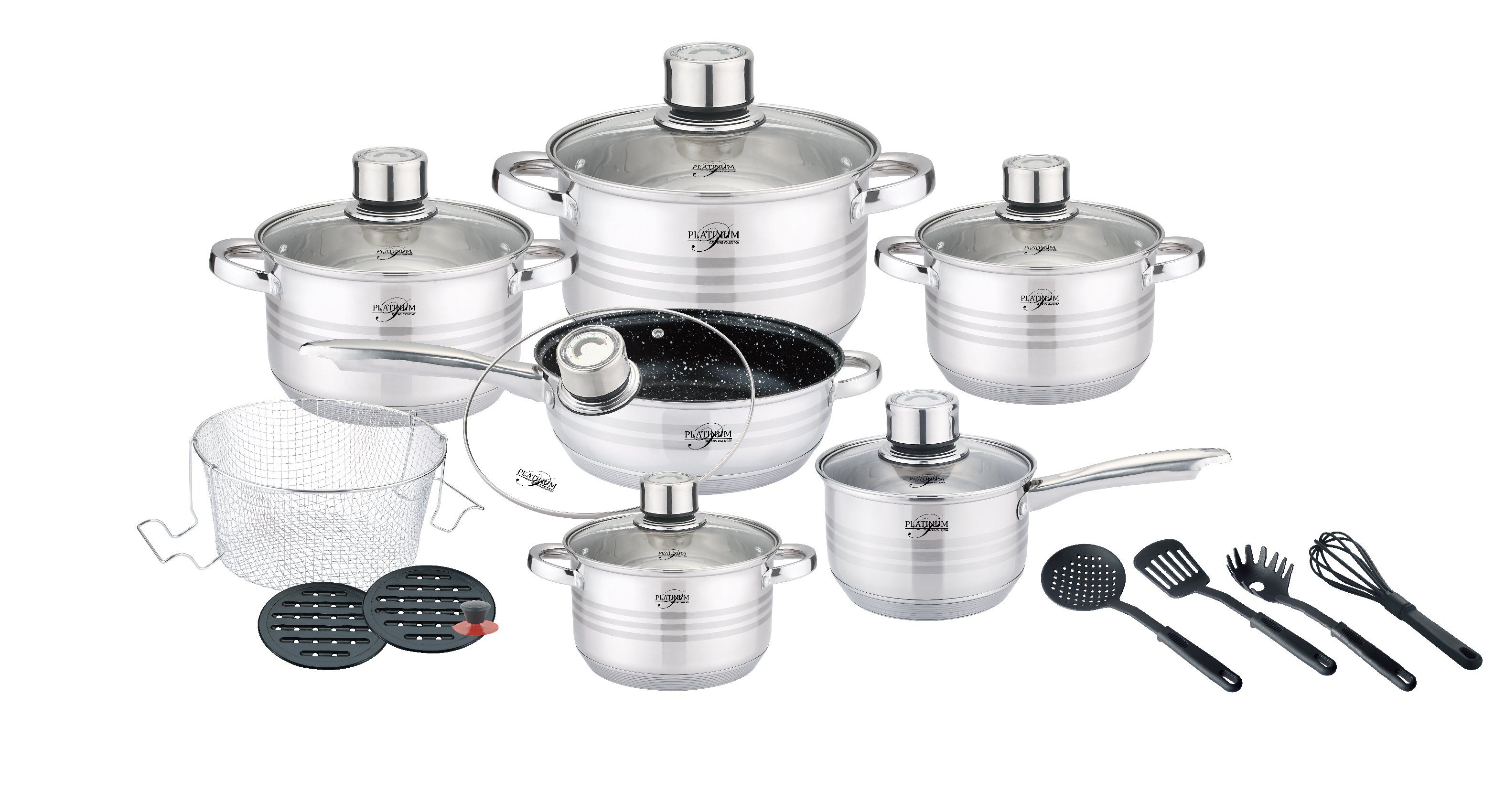 cofi1453 Topf-Set 20 teilig 18/10 Edelstahl Kochgeschirr Induktion Kochtopf silber, (20-tlg)