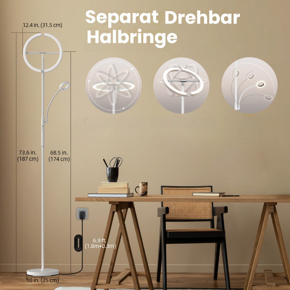 FIMEI Stehlampe 29W, mit Leseleuchte, Fernbedienung günstig online kaufen