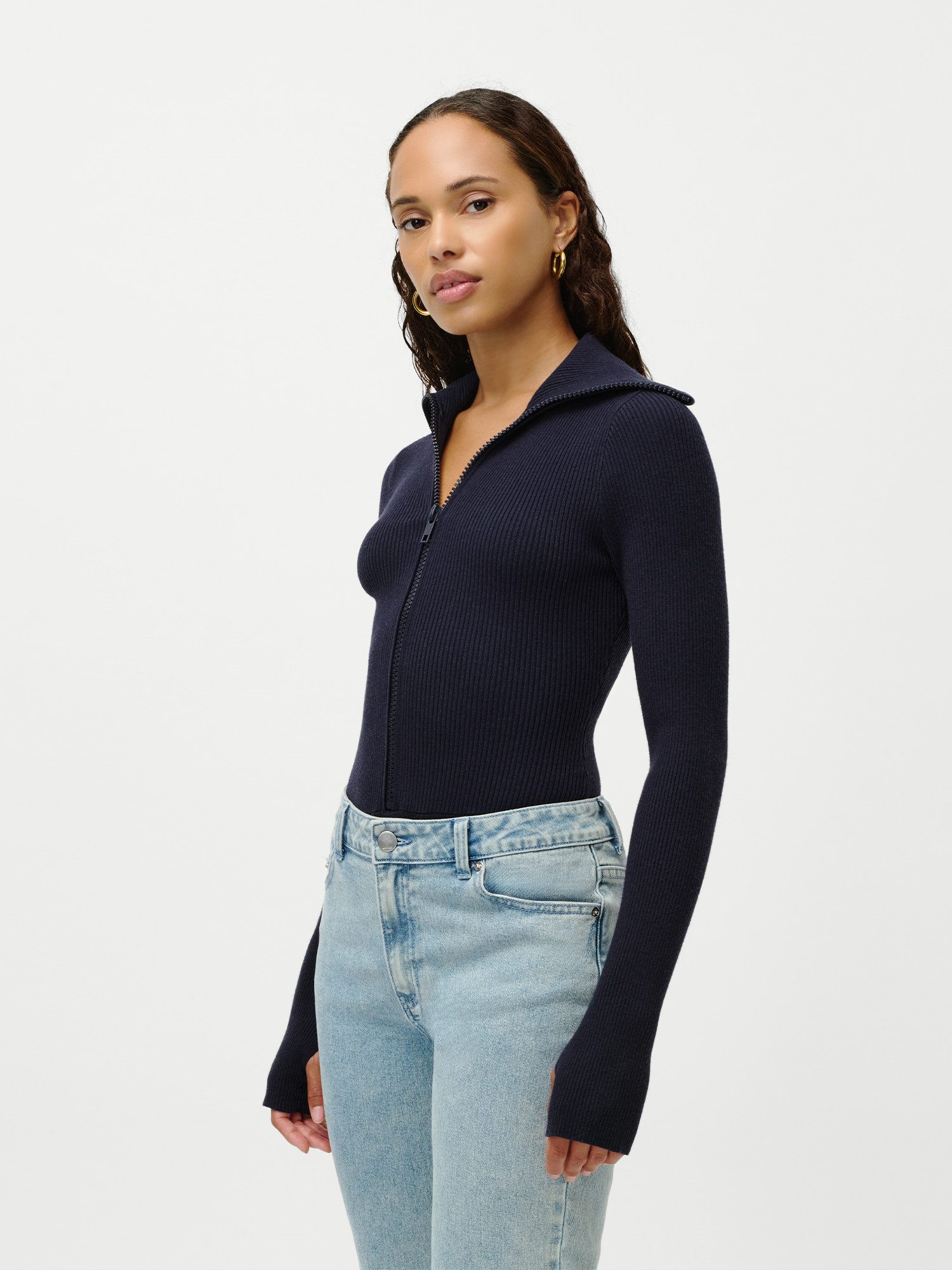 LeGer Langarmbody Heidi, LeGer by Lena Gercke mit Reißverschluss, körpernah, mit Kragen