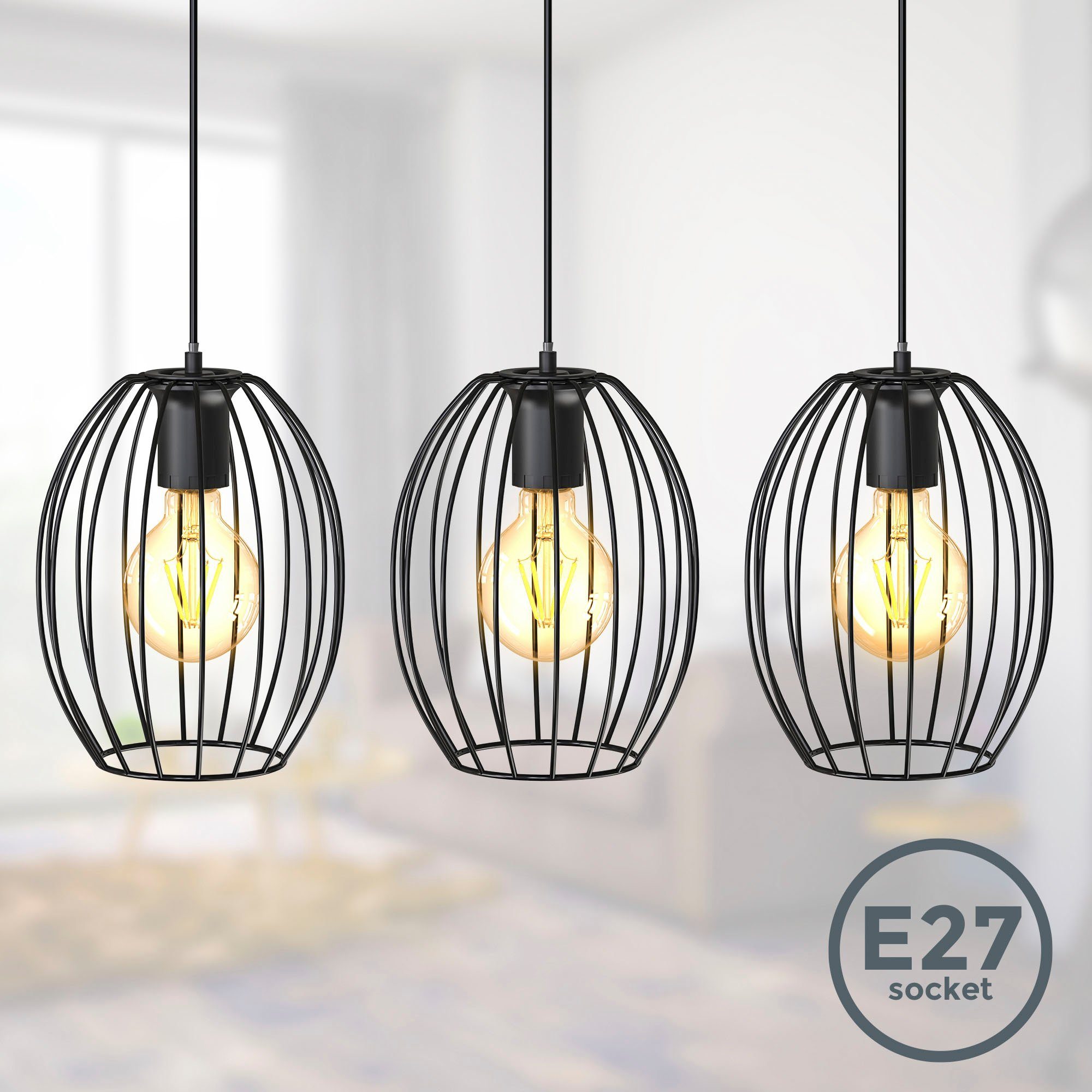 B.K.Licht Pendelleuchte BK_PL1461 Retro-Pendellampe, Metall, Schwarz, günstig online kaufen