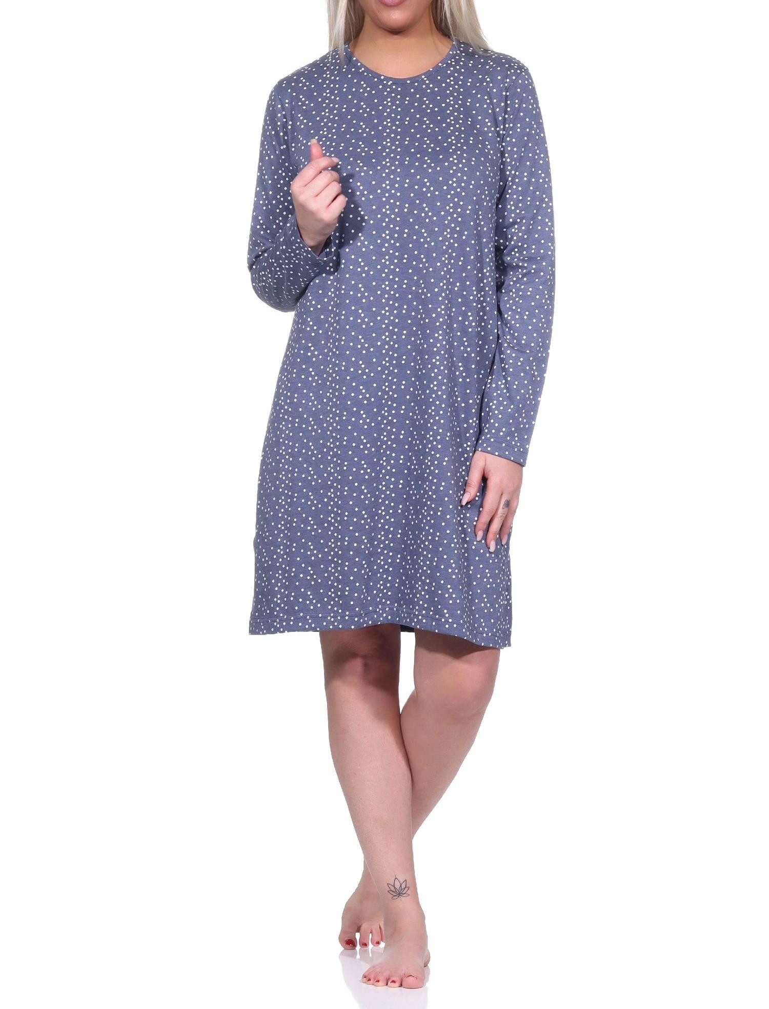 Nachthemd Damen Nachthemd langarm Bigshirt mit Tupfenoptik