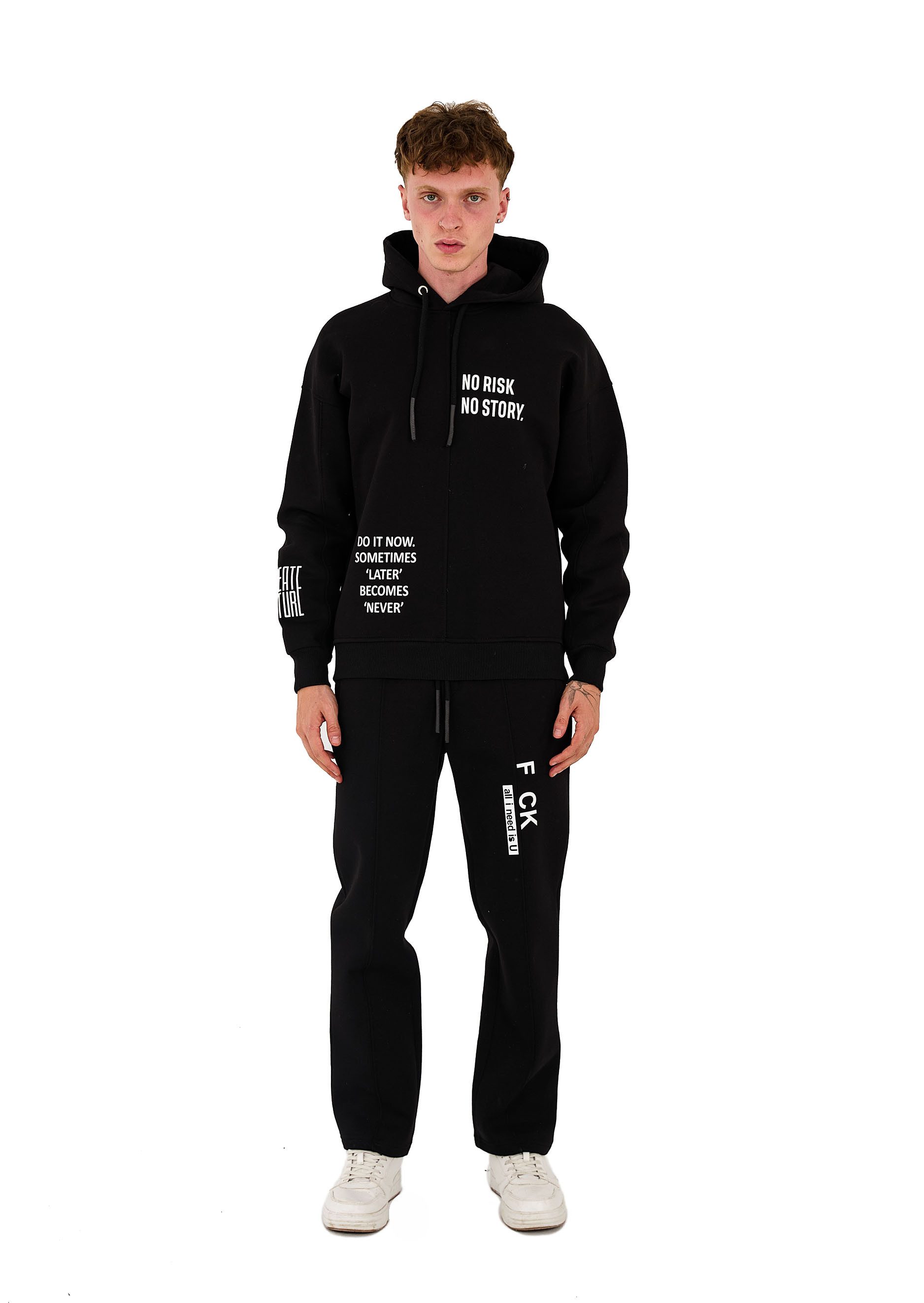 Denim Distriqt Jogginganzug Sportlicher Herren Jogginganzug in Oversized Schwarz M