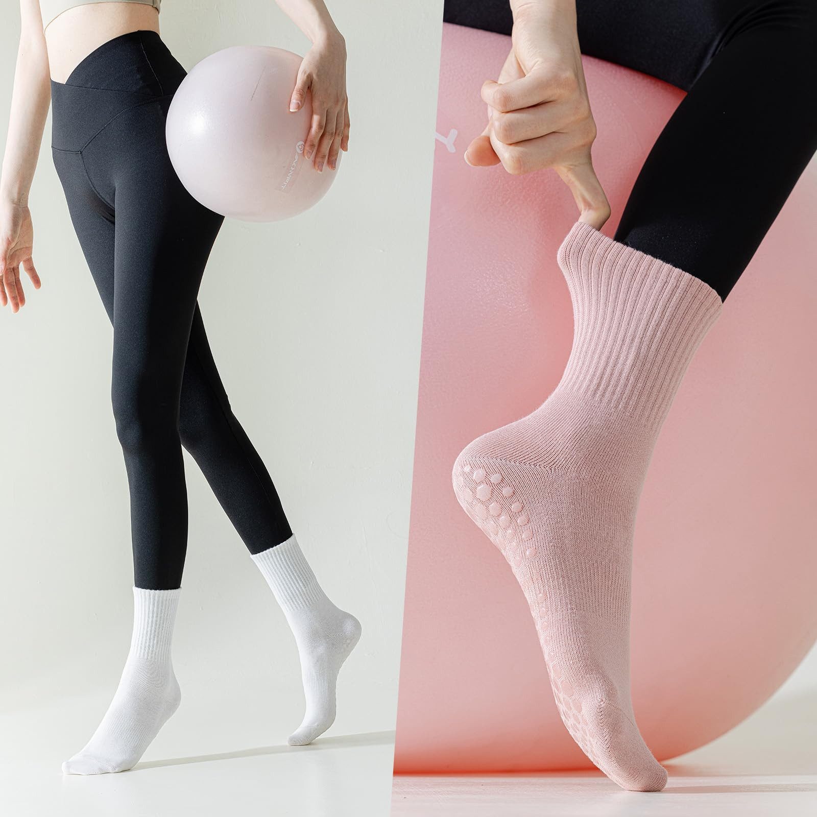 FOUORTUNATE-BEE Sportsocken 3 Paar Damen-Yoga-Socken mit rutschfester Sohle, Größe 36-40 Pilates- und Fitness-Socken für Damen, ideal als Geschenk
