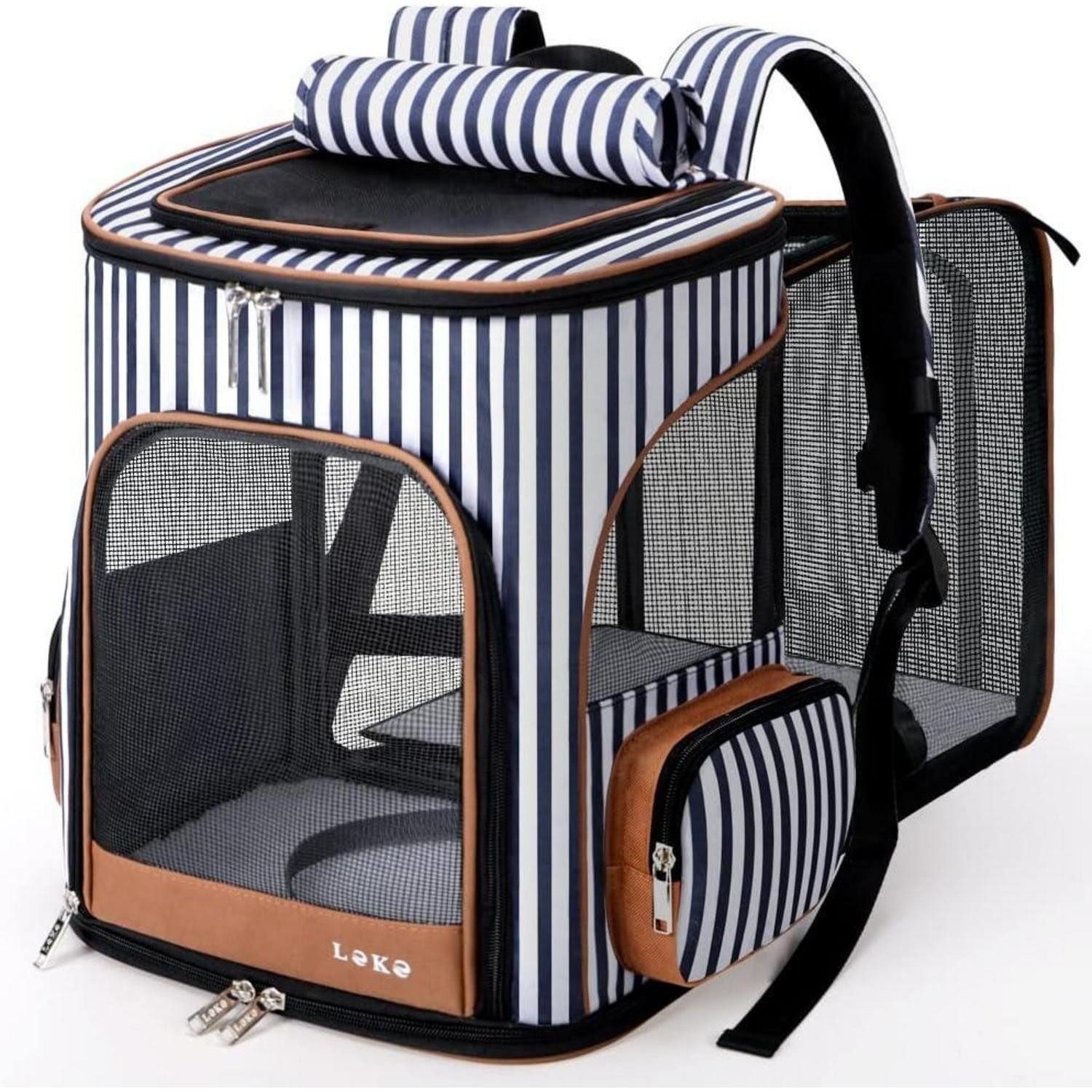 LuxusKollektion Tiertransporttasche Katzenrucksack Erweiterbar Faltbar XL(36 x 31 x 42 cm) Gestreift