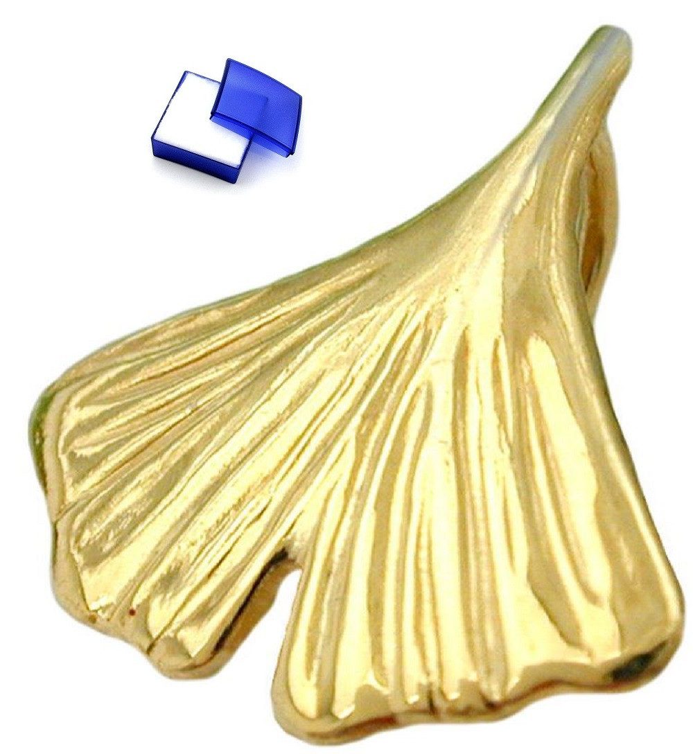 Kettenanhänger Anhänger Ginkgoblatt glänzend 375 Gold 12 mm inklusive kl. Schmuckbox