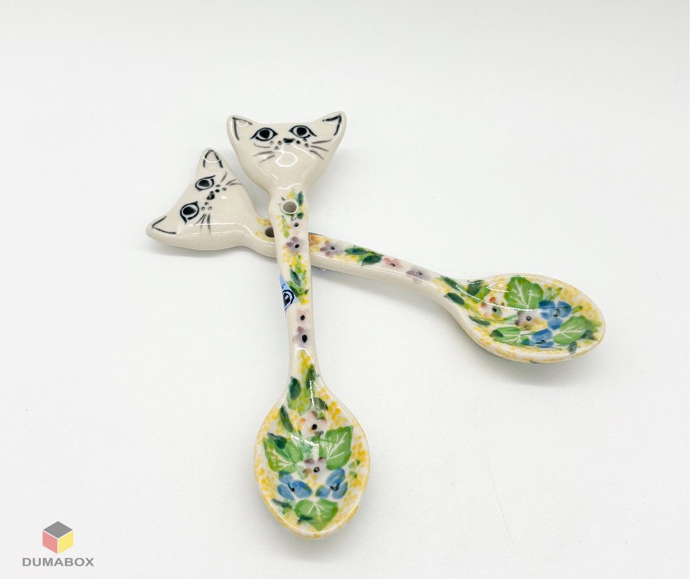 Ceramika Artystyczna Bolesławiec Teelöffel Handbemalte Katze Keramiklöffel aus Bunzlauer Keramik