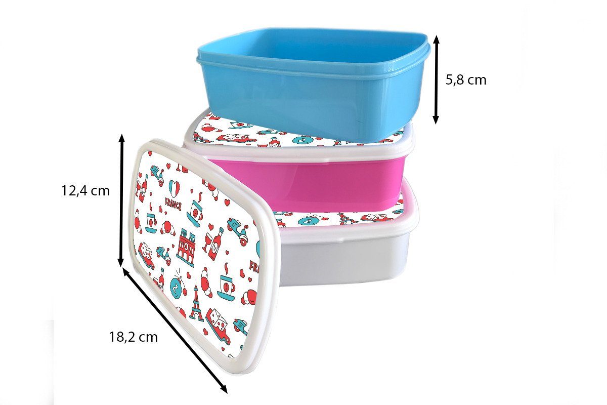 Kunststoff, Frankreich rosa für MuchoWow Lunchbox Brotbox Brotdose Snackbox, Kinder, Mädchen, - Erwachsene, (2-tlg), Flagge, Kunststoff Muster -