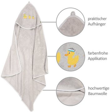 Smithy Handtuch Set 3-tlg. Ente mit Kapuzenhandtuch, Waschhandschuh, Lätzchen, Frottee (Spar-Set, 3-St), Set aus Kapuzenhandtuch, Waschlappen und Lätzchen