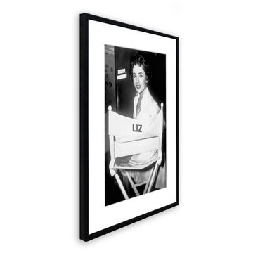 artissimo Bild mit Rahmen Bild gerahmt 51x71cm / schwarz-weiß Poster mit Rahmen Elizabeth Taylor, Film-Star: Elizabeth Taylor