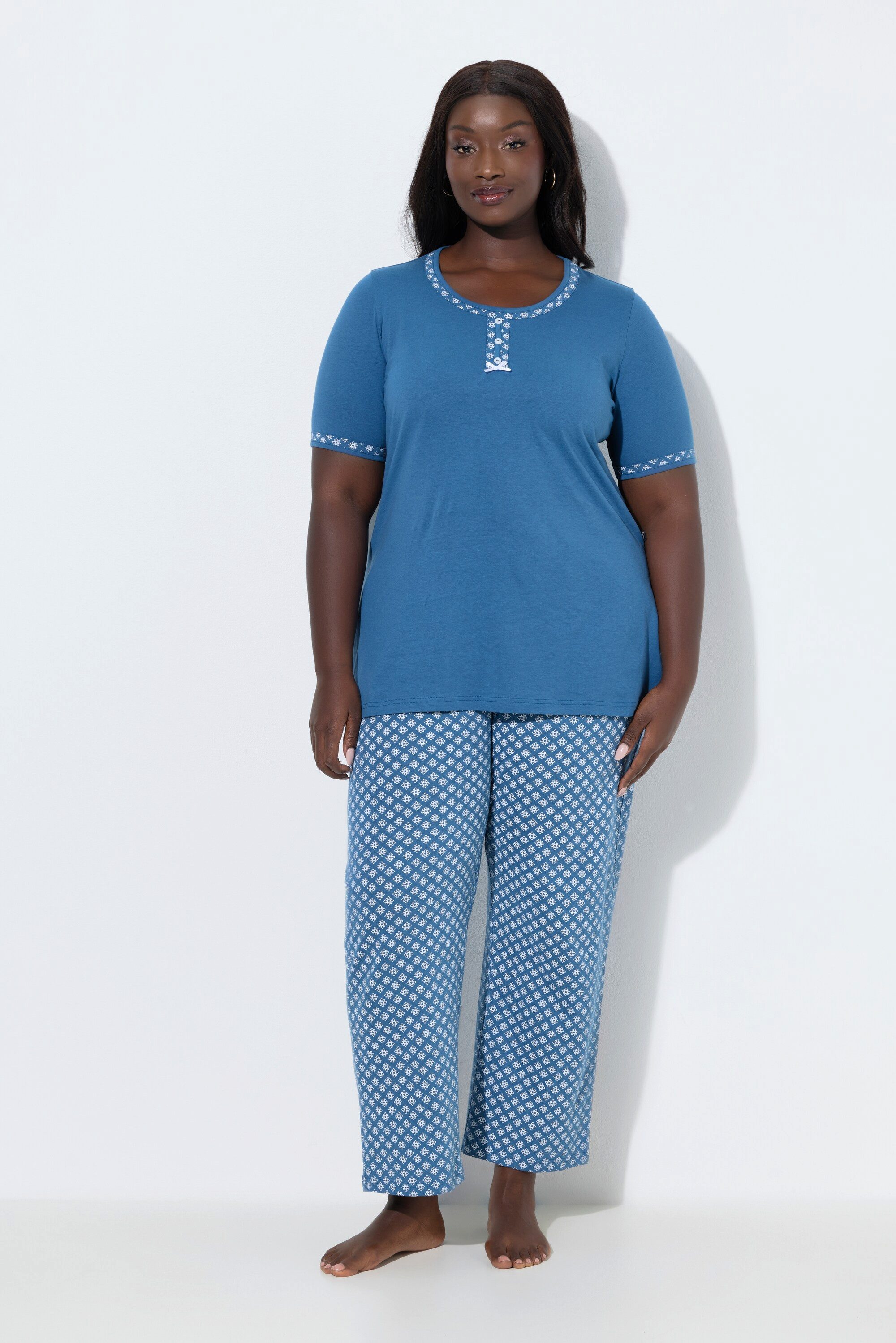 Ulla Popken Pyjama Pyjama gemustert Rundhals Halbarm Taschen günstig online kaufen