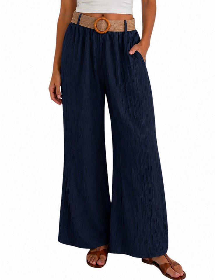 Mississhop Palazzohose Damen Palazzo Hose mit weitem Bein und elastischem Bund mit Gürtel S/M