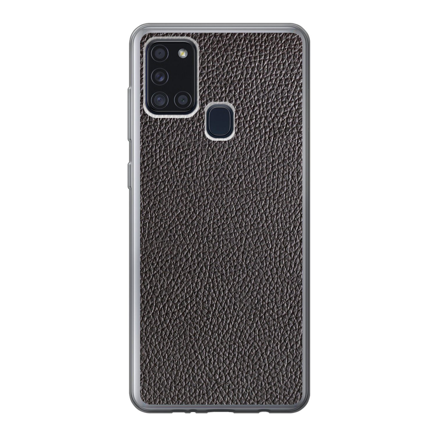 MuchoWow Handyhülle für Samsung Galaxy A21s Leder - Lederoptik - Schwarz - Hell, Smartphone-Bumper, Print, Handy Schutzhülle Dünn