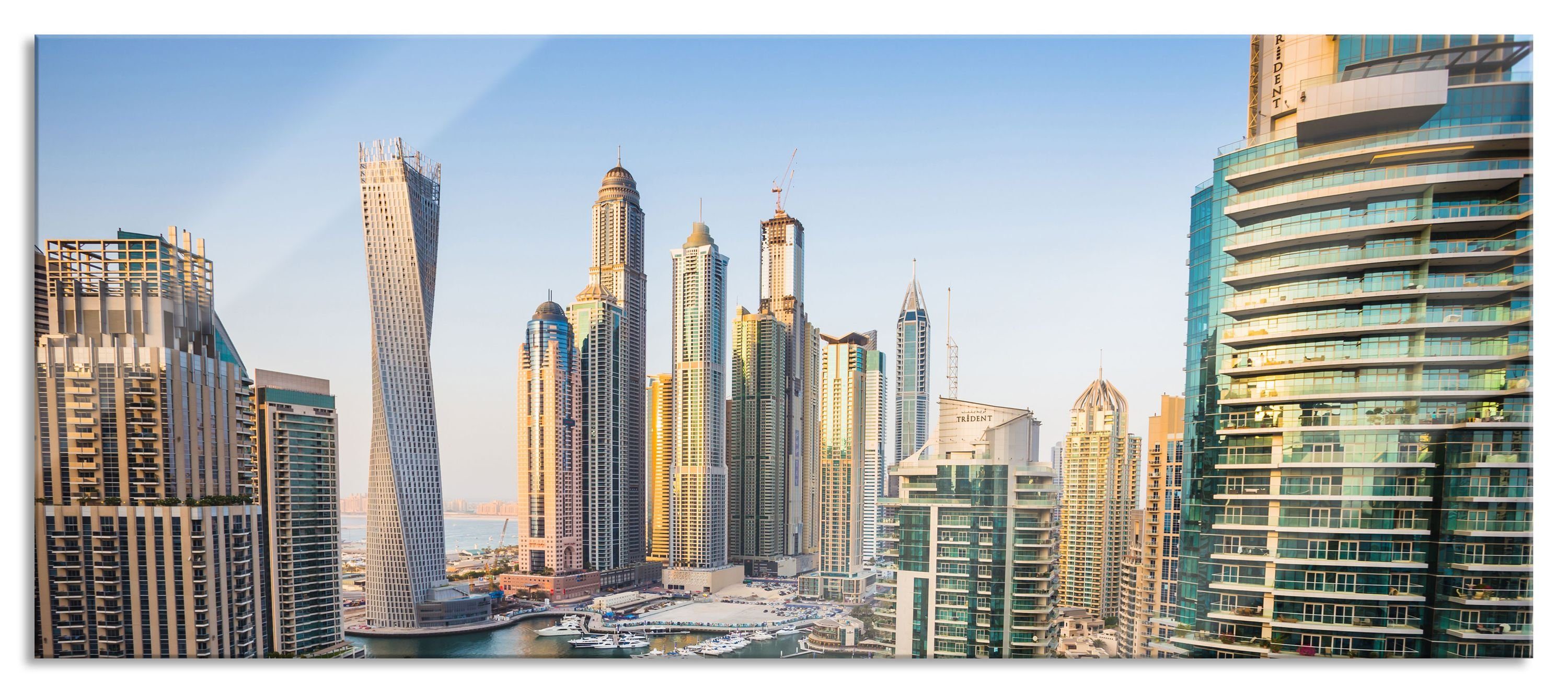 Glasbild (1 Echtglas, inkl. St), Pixxprint aus Glasbild Aufhängungen Dubai Dubai Metropole Abstandshalter und Metropole,