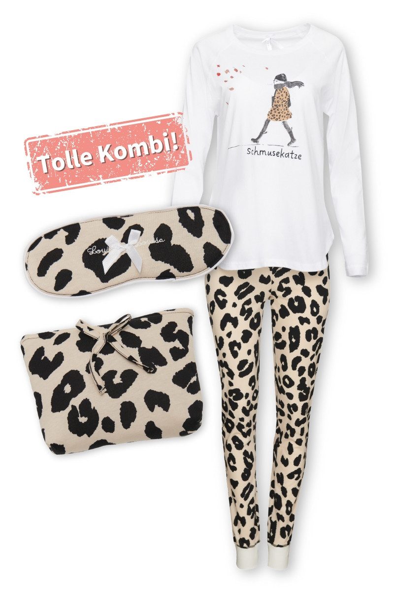 Louis & Louisa Schlafanzug Kosmetiktasche - LEO - beige/schwarz