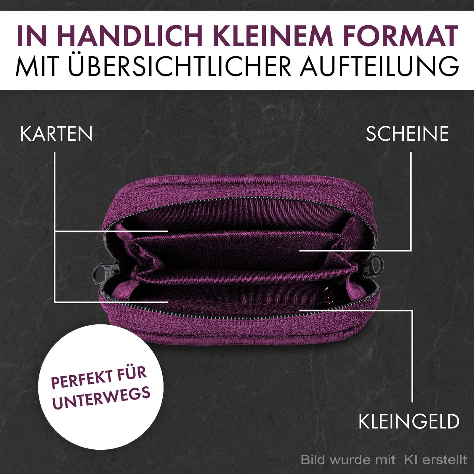 XiRRiX Mini Geldbörse - Portemonnaie klein - Geldbeutel für Damen und Herren (mit Reißverschluss, in schönen Farben), wasserabweisend, RFID Schutz