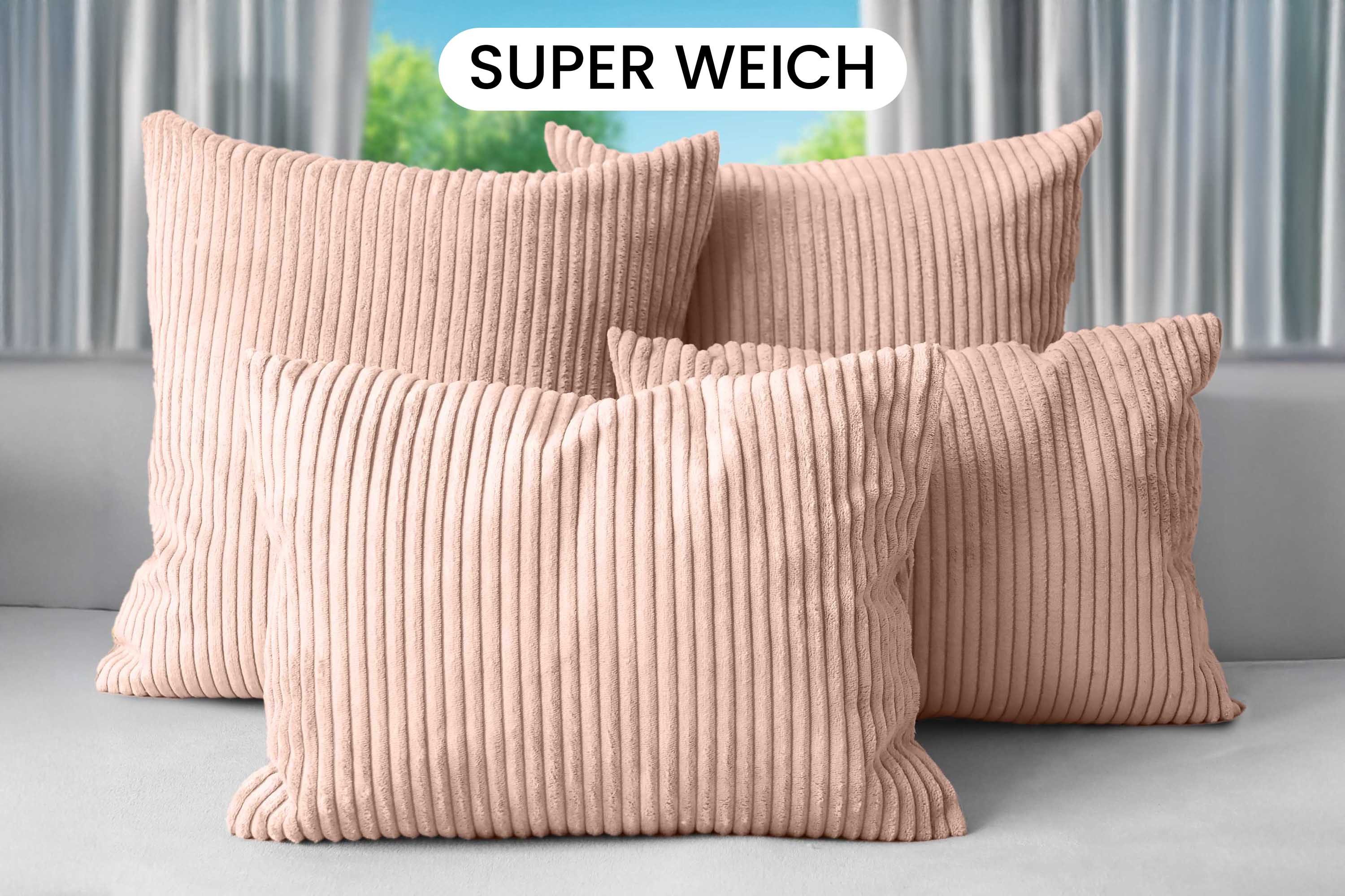 Amilian Dekokissen Sofakissen Cord-Optik 4er Set mit Füllung 2x 40x40 + 2x 35x45 cm, mit Füllung, Hotelverschluss, formstabil – Bild 2 von 5
