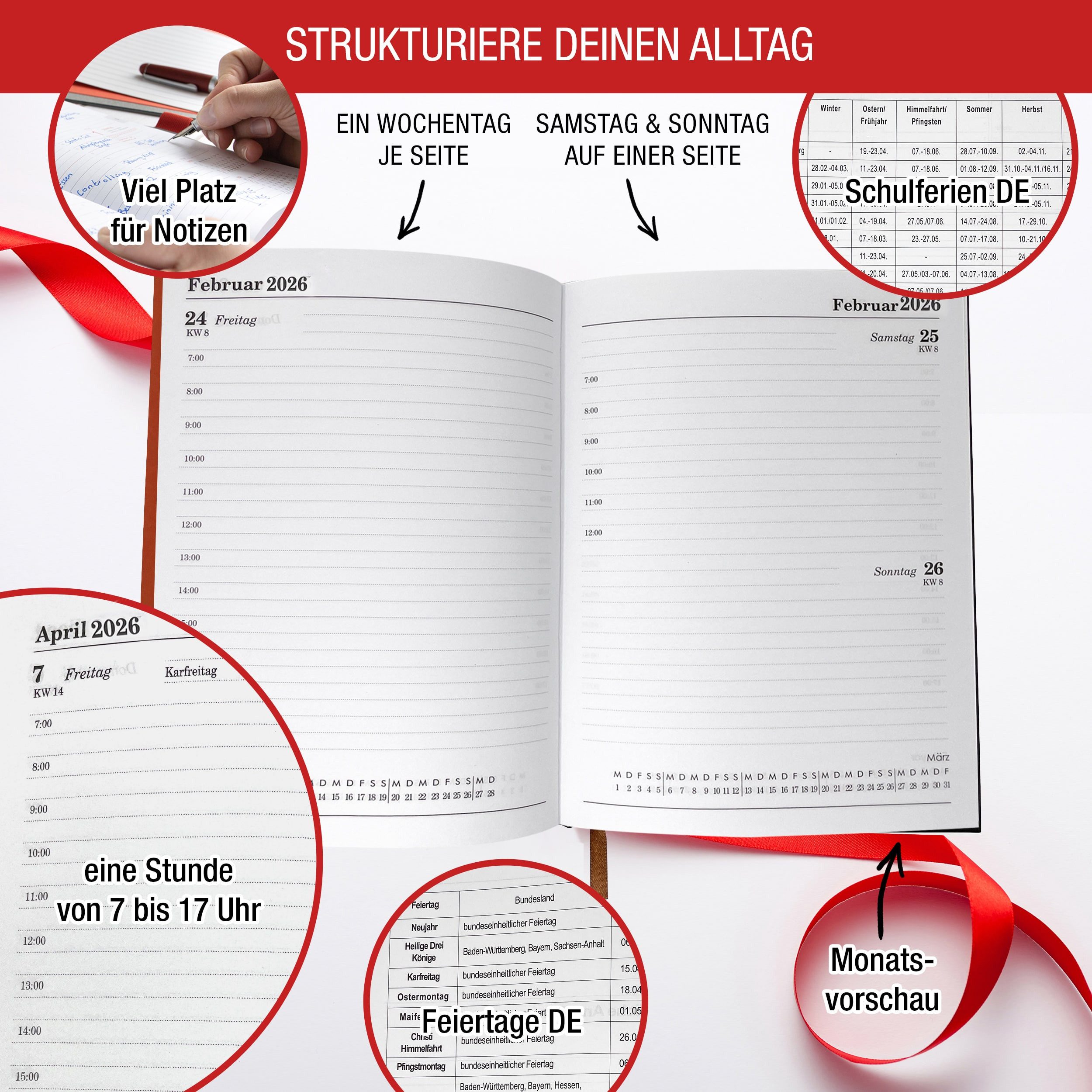 AMLI Buchkalender Buchkalender 2026 A5 1 Tag 1 Seite (Schwarz), Hochwertiger Hardcover, Softtouch Terminplaner, Kalender Buch 2026