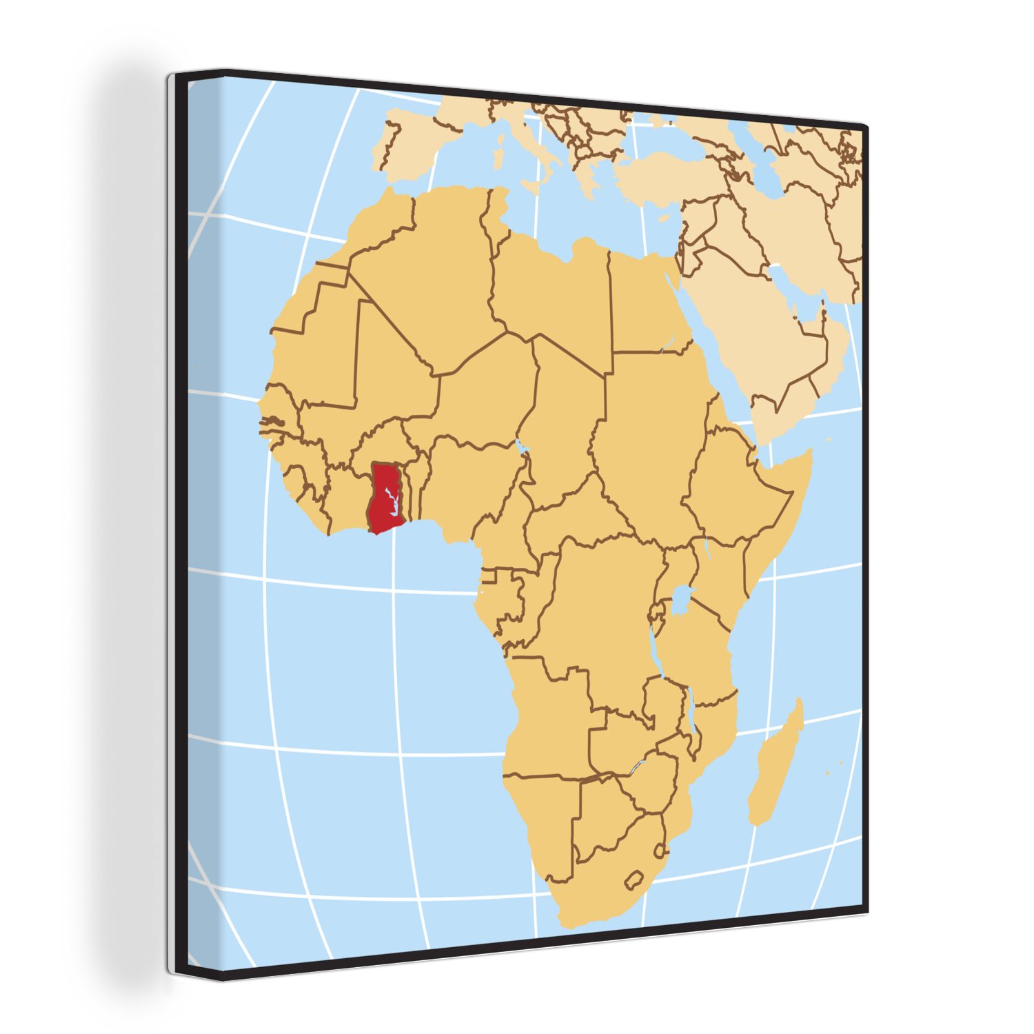 OneMillionCanvasses® Leinwandbild Illustration von Ghana auf der afrikanischen Landkarte, (1 St), Leinwand Bilder für Wohnzimmer Schlafzimmer