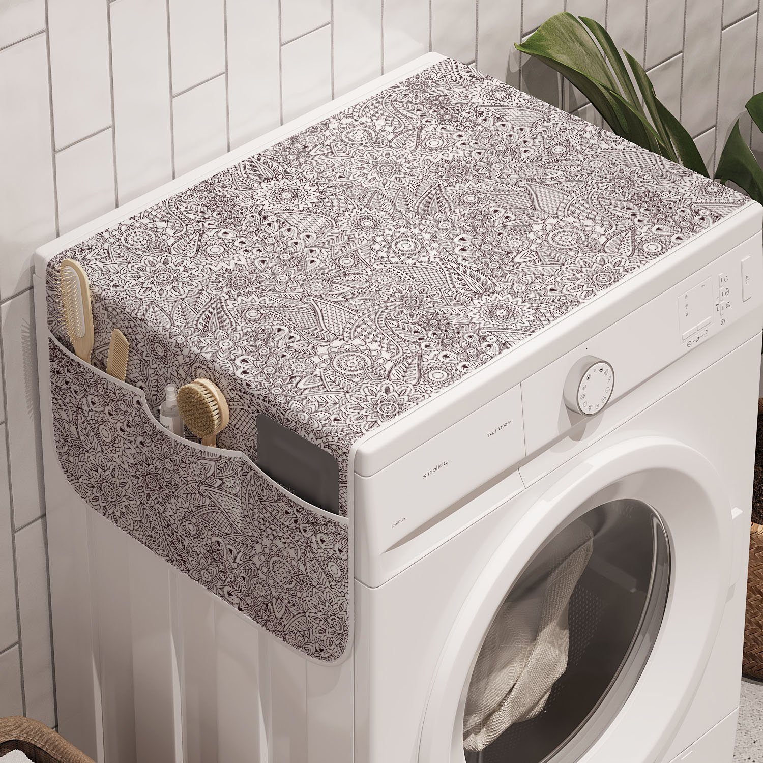 Abakuhaus Badorganizer Anti-Rutsch-Stoffabdeckung Paisley Blumen-Skizze-Details und Waschmaschine für Brown Trockner