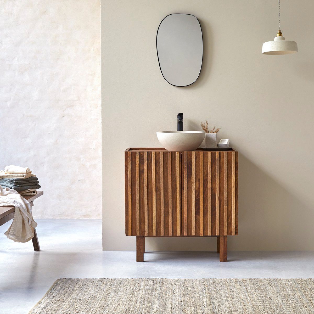 Tikamoon Waschtisch Milo Badezimmermöbel aus Mangoholz 78 cm