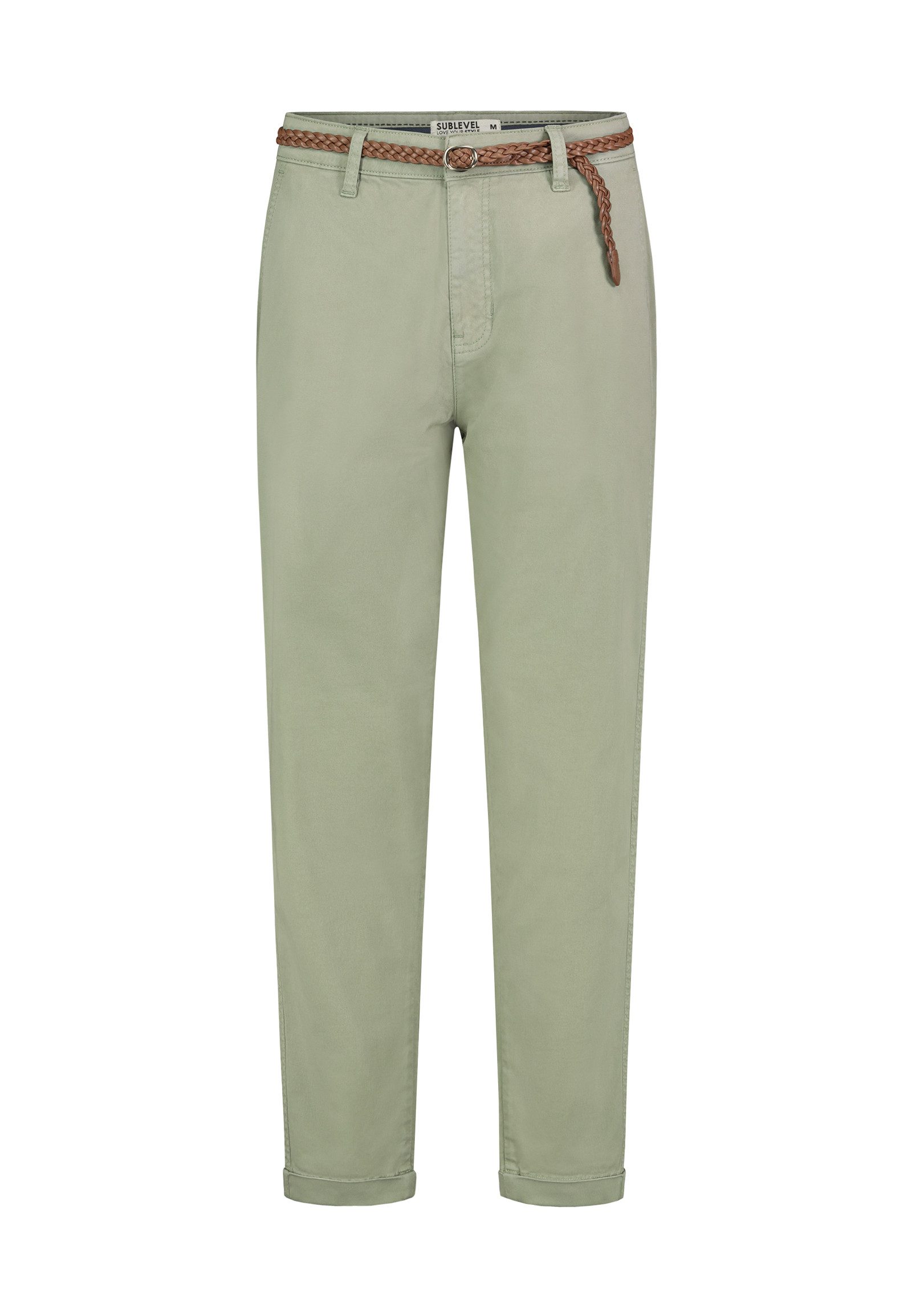 SUBLEVEL Stoffhose Damen Chino Hose mit Flechtgürtel Paspeltaschen, Flechtgürtel inklusive, Chino Hose