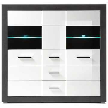 Lomadox Highboard ETON-61, Betonoptik dunkel & Hochglanz weiß 149/142/42cm