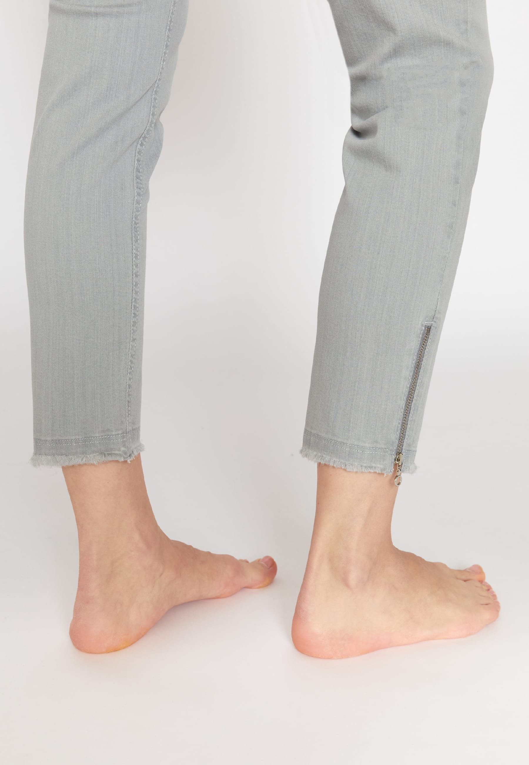 Ankle mit Slim-fit-Jeans Label-Applikationen Fringe hellgrau ANGELS Slim-Jeans Zip Skinny