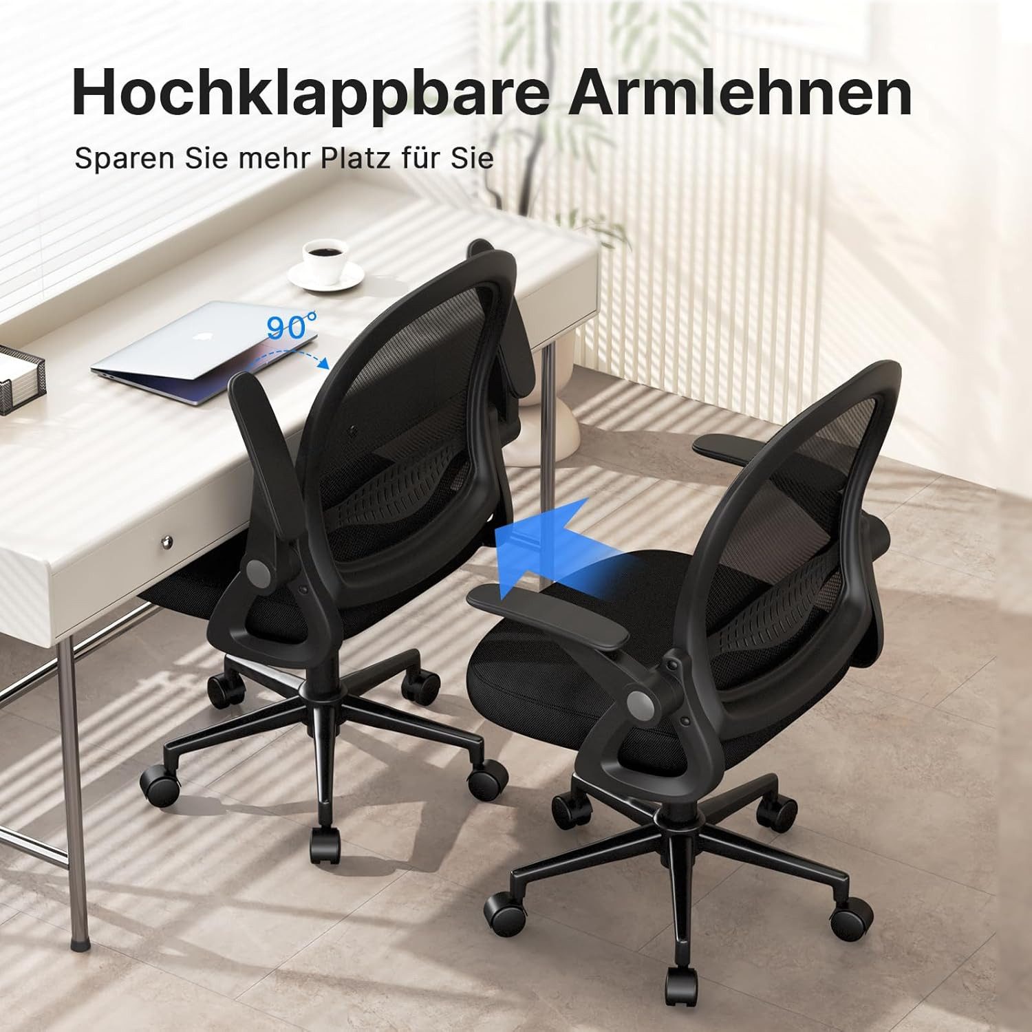 ZAISZE Bürostuhl Ergonomisch, Schreibtischstuhl mit Atmungsaktiver Rückenlehne (Chefsessel aus Mesh, Drehstuhl 360°, Verstellbarer Armlehnen, Höhenverstellbar), Einstellbarer für maximale Bewegungsfreiheit
