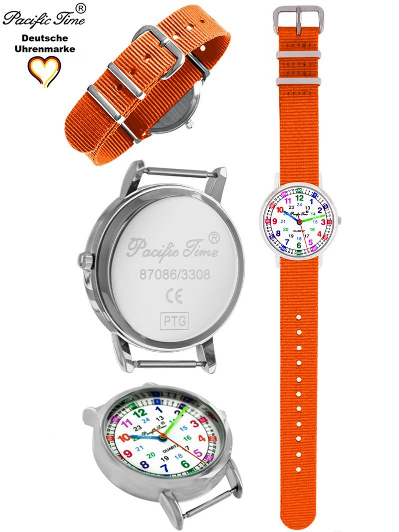 Pacific Time Quarzuhr Gratis Versand Wechselarmband, Design Kinder Match und Armbanduhr orange - Mix Lernuhr