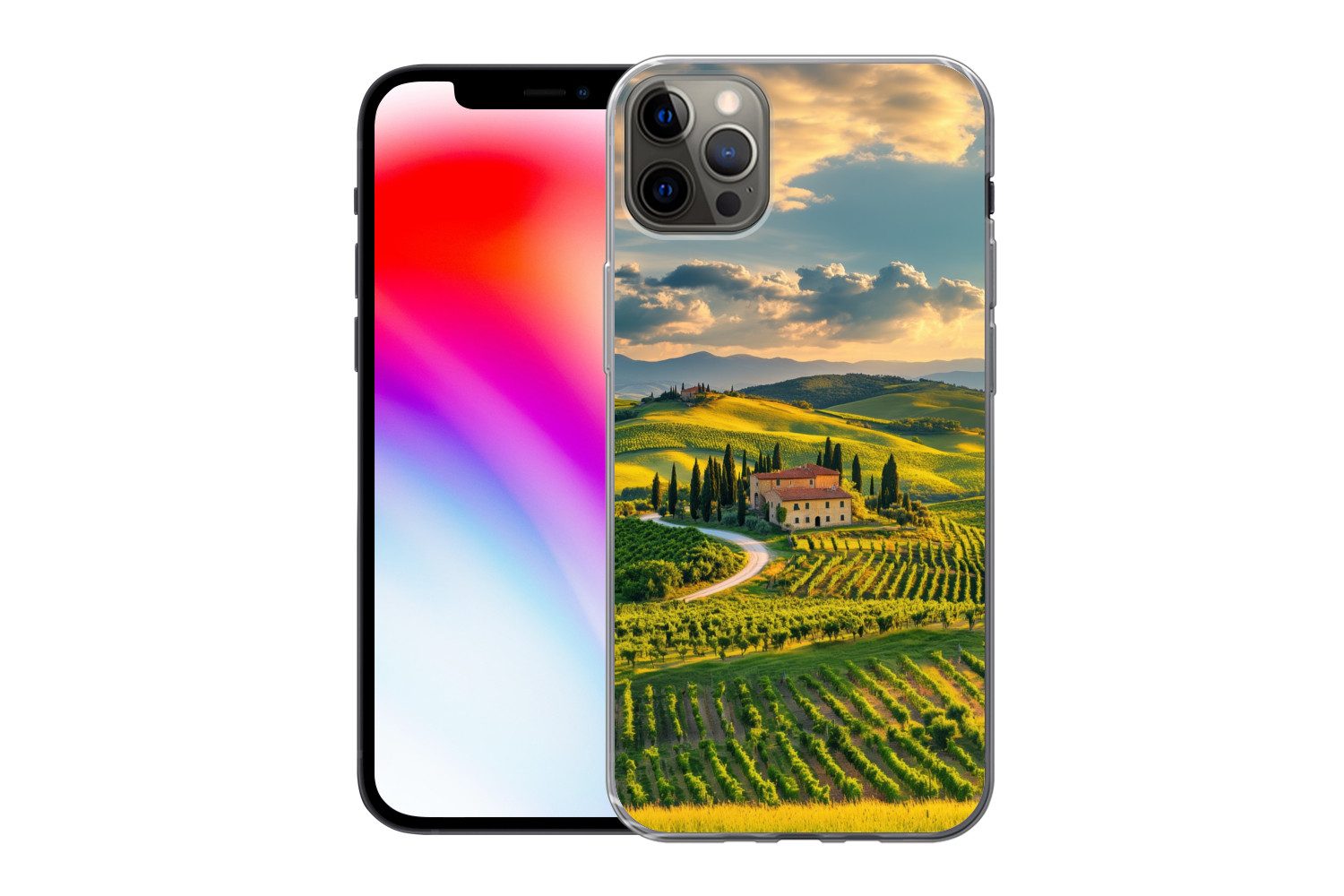 MuchoWow Handyhülle für Apple iPhone 13 Pro Max Toskana - Landschaft - Weinberge, Smartphone-Bumper, Print, Handy Schutzhülle Dünn
