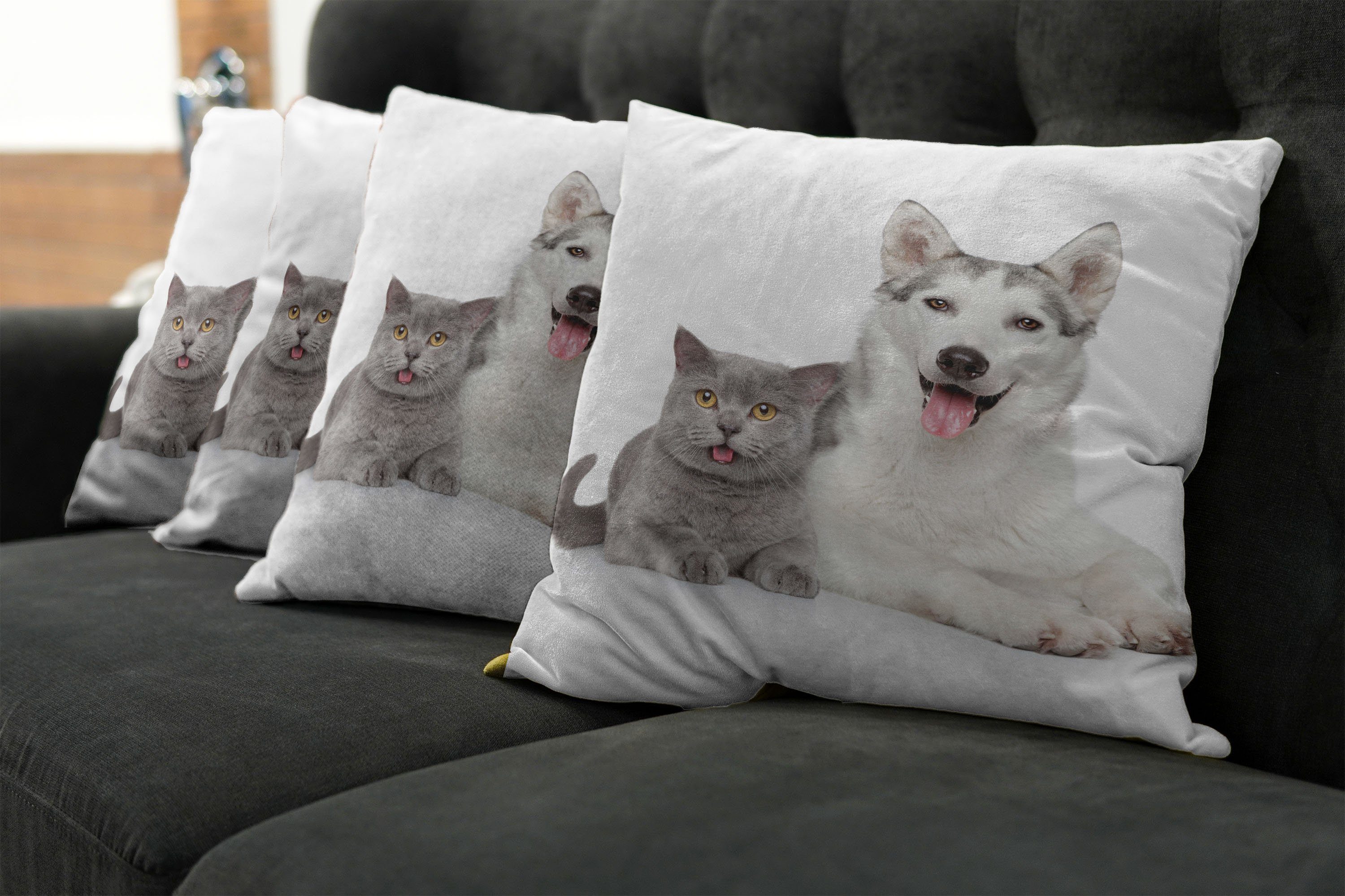 Abakuhaus Digitaldruck, Haustier Stück), Haustiere Digitale Doppelseitiger (4 Modern Accent Hunde Kissenbezüge Tiere