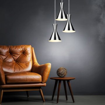 etc-shop Pendelleuchte, Leuchtmittel nicht inklusive, Hängeleuchte Wohnzimmerlampe Metall nickel-matt 3 Flammig H 150 cm