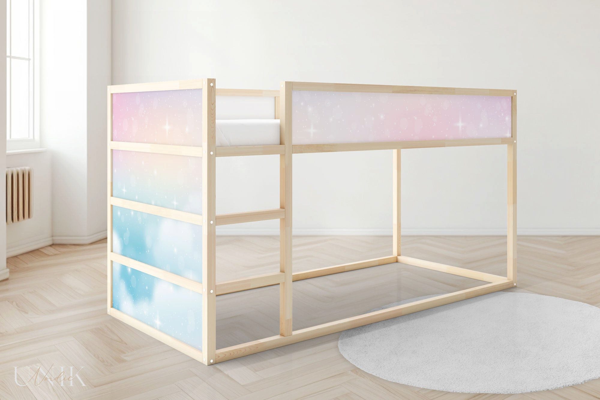 Unik Nordic Möbelfolie IKEA Kura Bett­aufkleber Set - Pastell Himmel, (Set, 0St.}, Für die angebene Anzahl an Flächen zugeschnitten), selbstklebend, exakte Maße, wiederablösbar