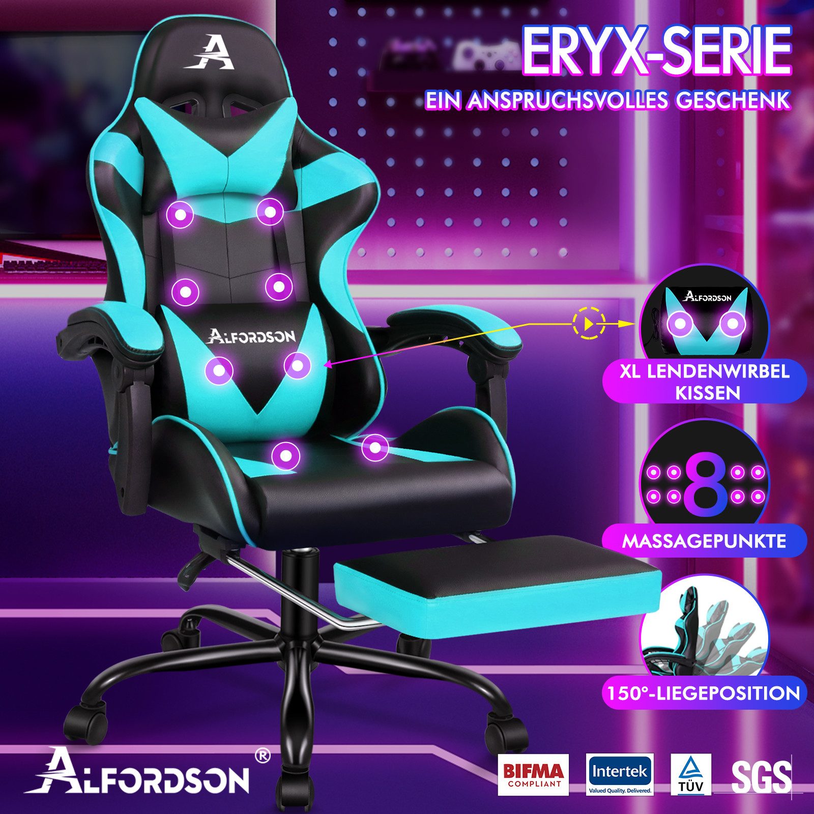 ALFORDSON Gaming-Stuhl mit Fußstütze, 8 Massagepunkten günstig online kaufen