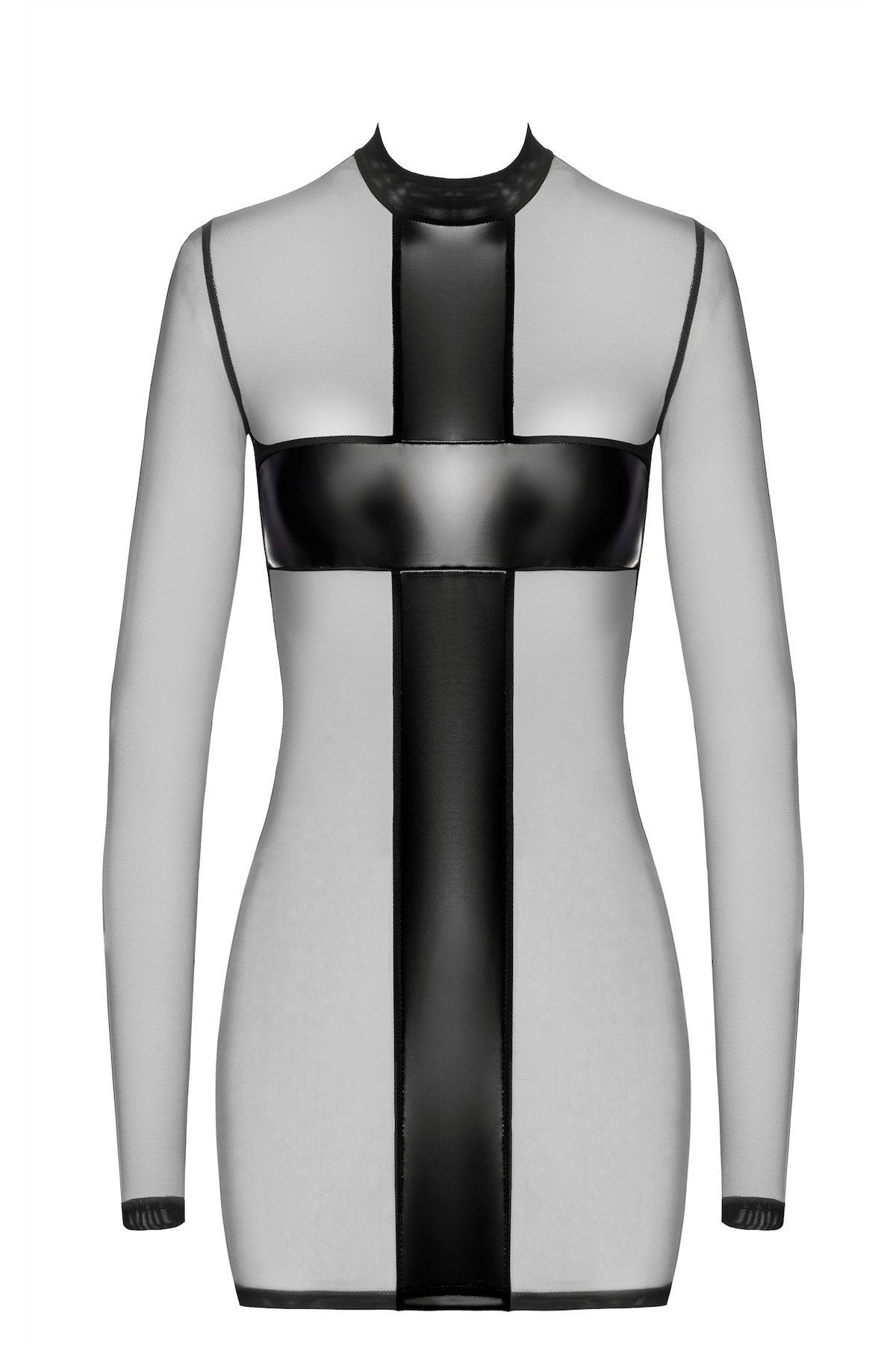 Noir Handmade Minikleid Transparentes kurzes Schlauch Kleid aus schwarzem Netz lange Ärmel Nac