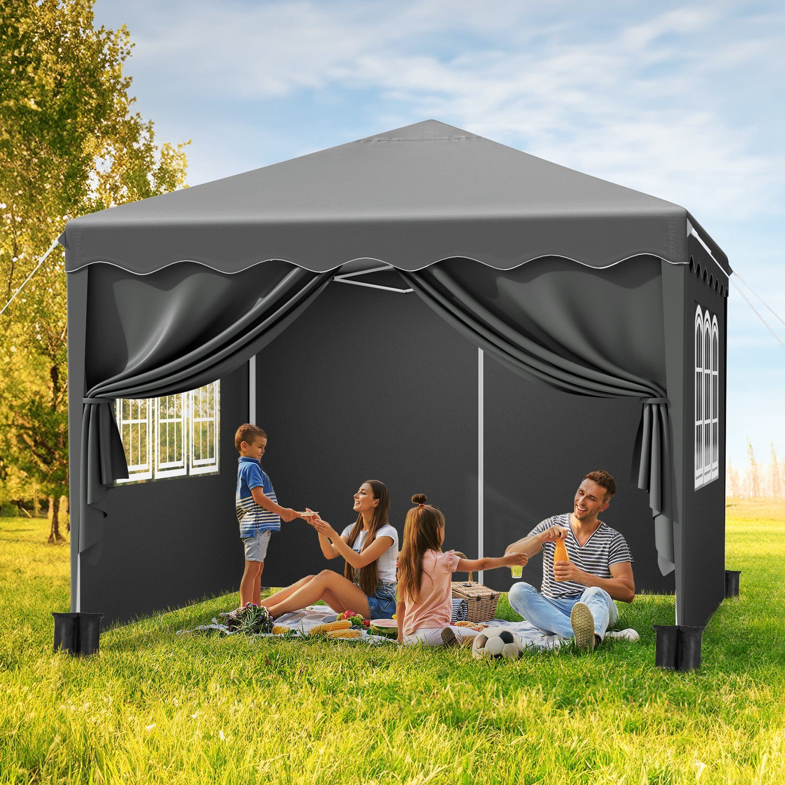 TLGREEN Faltpavillon 3x3 M Gartenpavillon Höhenverstellbar, mit 4 Seitentei günstig online kaufen
