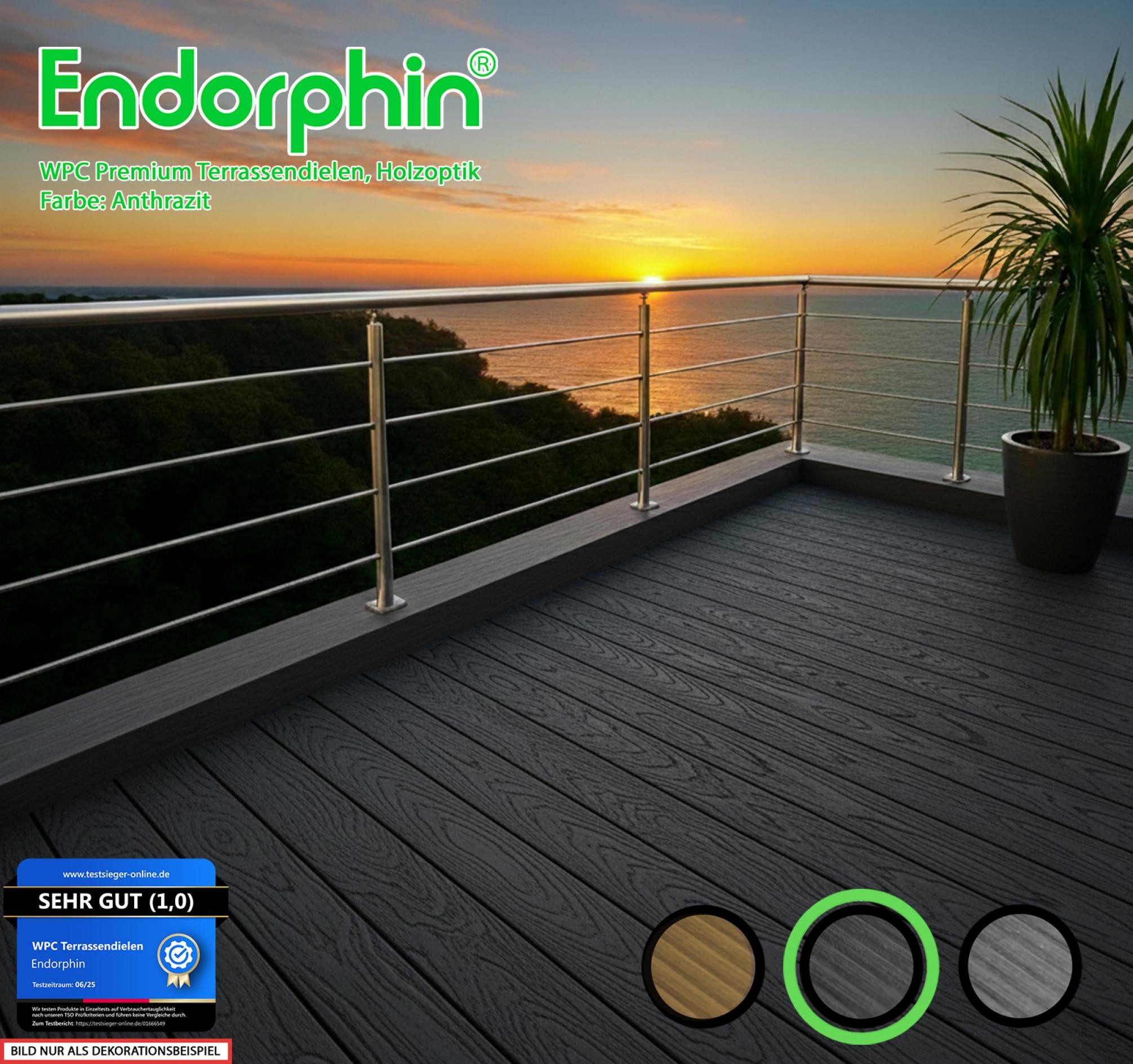 Endorphin Terrassendielen ® 2m² Premium WPC Terrassendielen in Holzoptik – Farbe: anthrazit