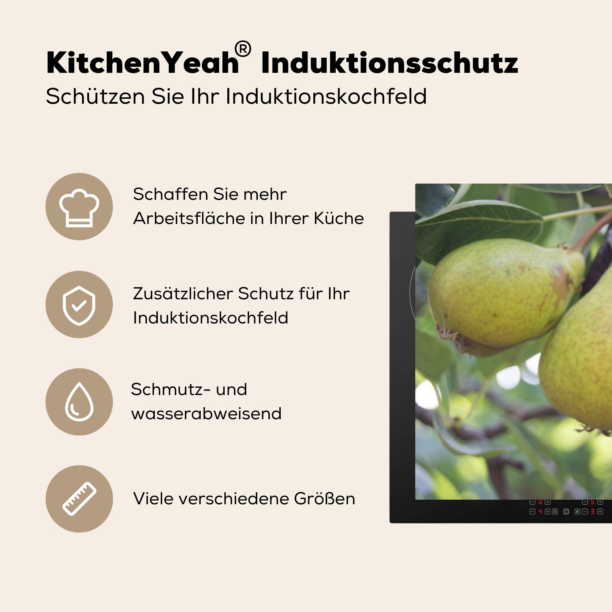 Birnbaum, die MuchoWow küche, cm, Vinyl, Schutz (1 für Induktionskochfeld Herdblende-/Abdeckplatte 81x52 Ceranfeldabdeckung tlg),