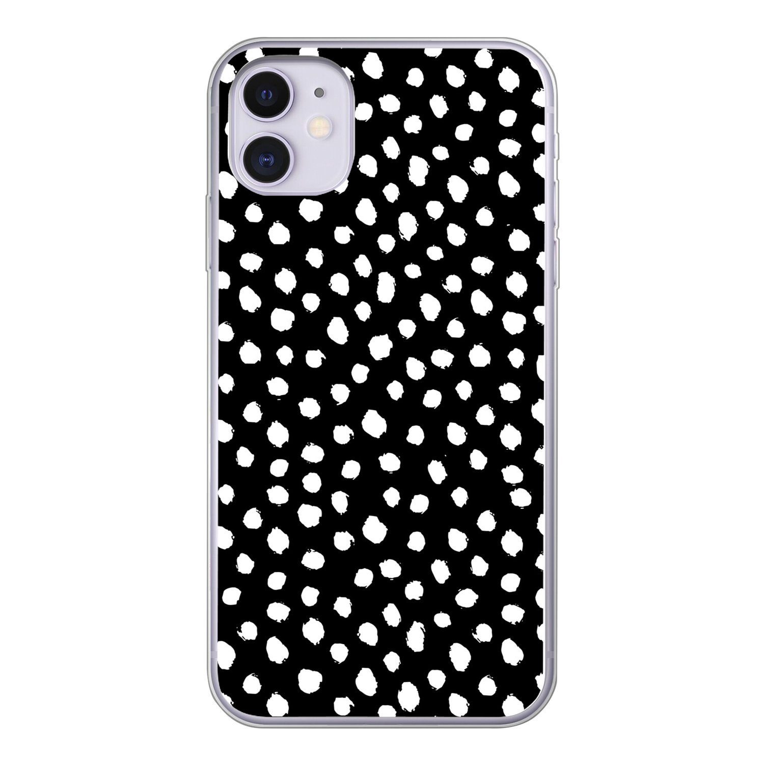 MuchoWow Handyhülle für Apple iPhone 11 Polka dots - Schwarz - Weiß, Smartphone-Bumper, Print, Handy Schutzhülle Dünn