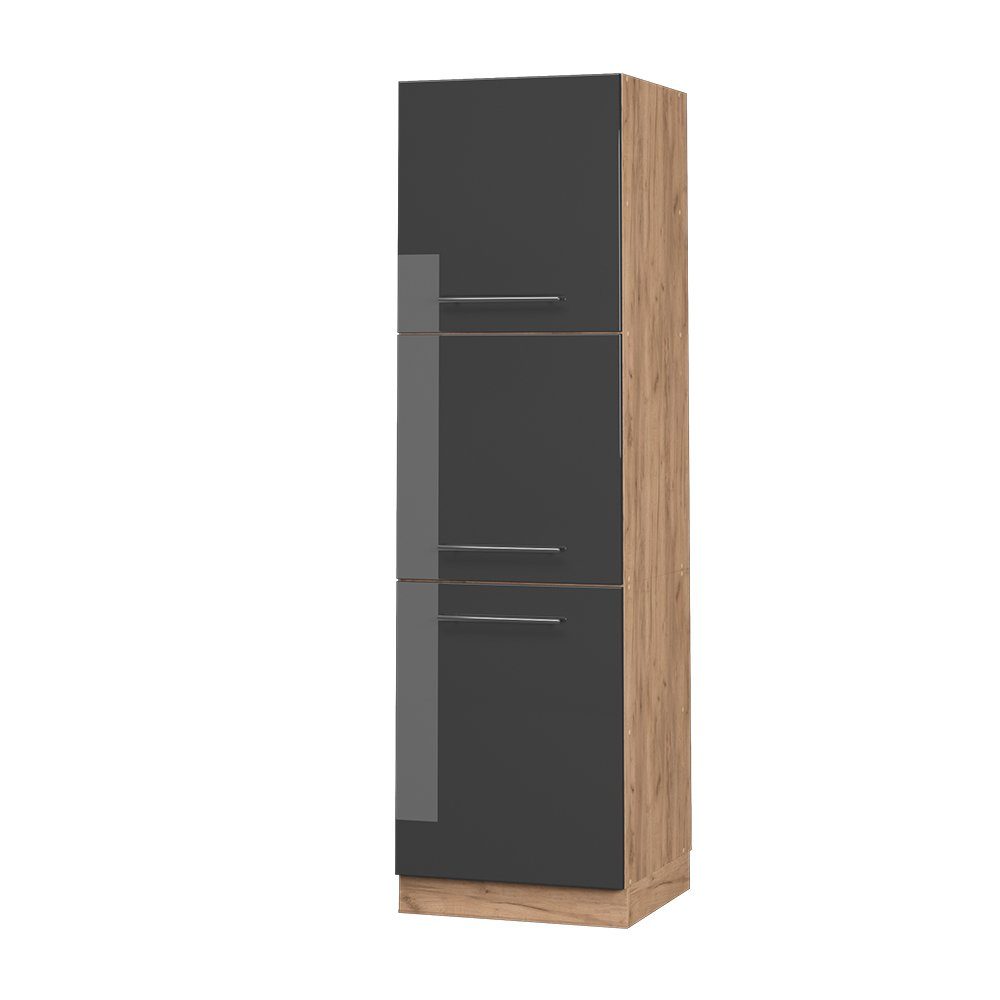 Vicco Herdumbauschrank Fame-Line Anthrazit Hochglanz/Goldkraft Eiche 60 cm günstig online kaufen