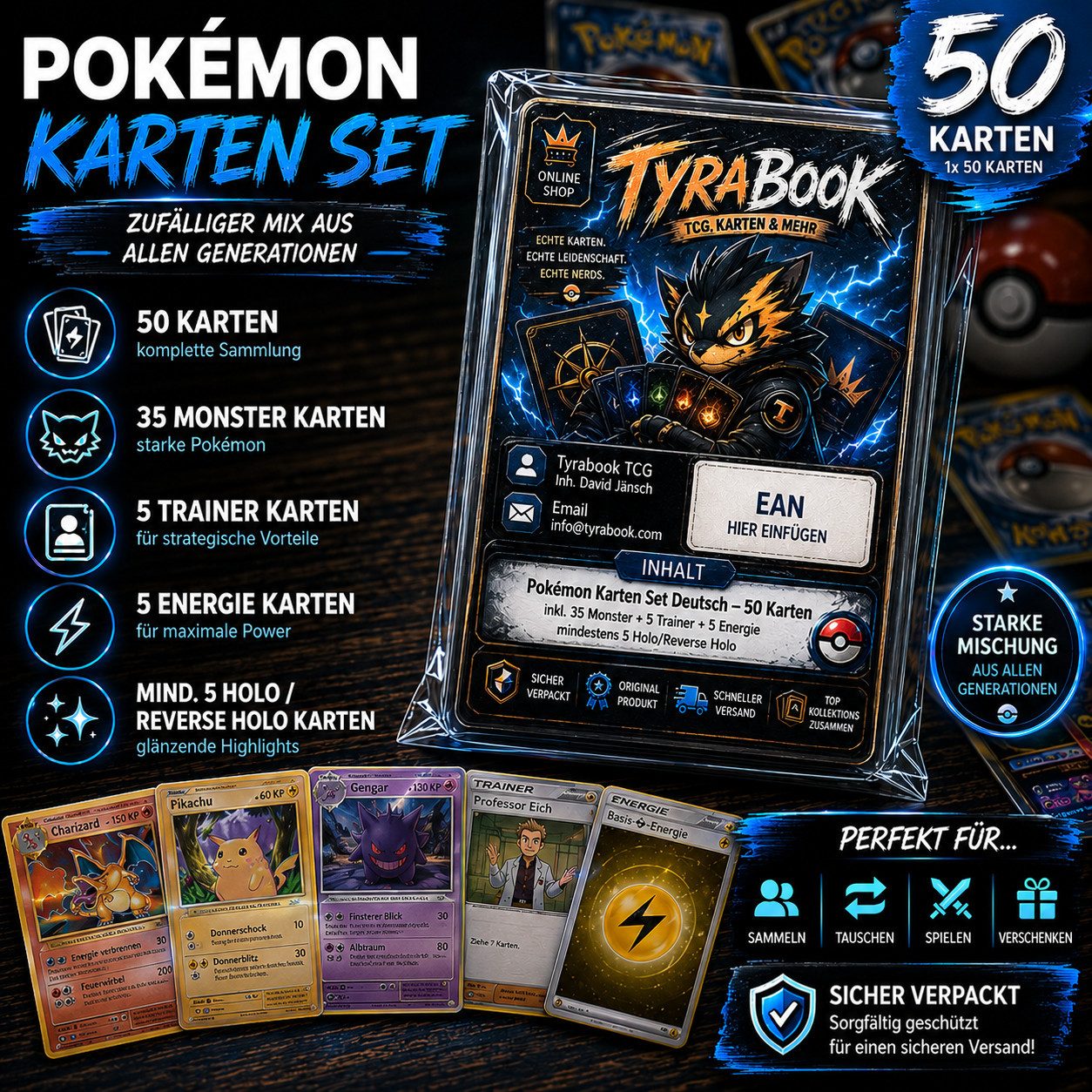 The Pokémon Company Sammelkarte Pokémon Karten Set Deutsch – 50-500 Karten inkl. Holo Mix